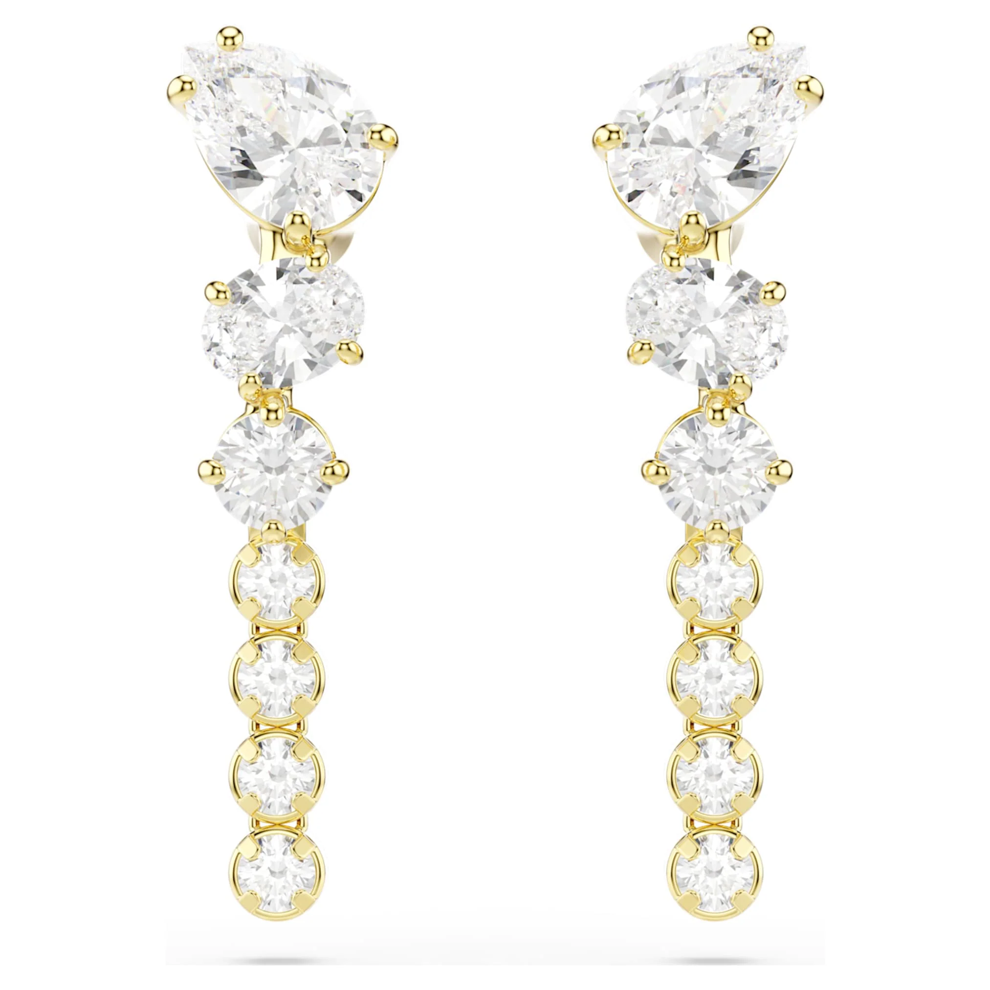 Mesmera drop earrings Mixed cuts, White, 18K gold finish