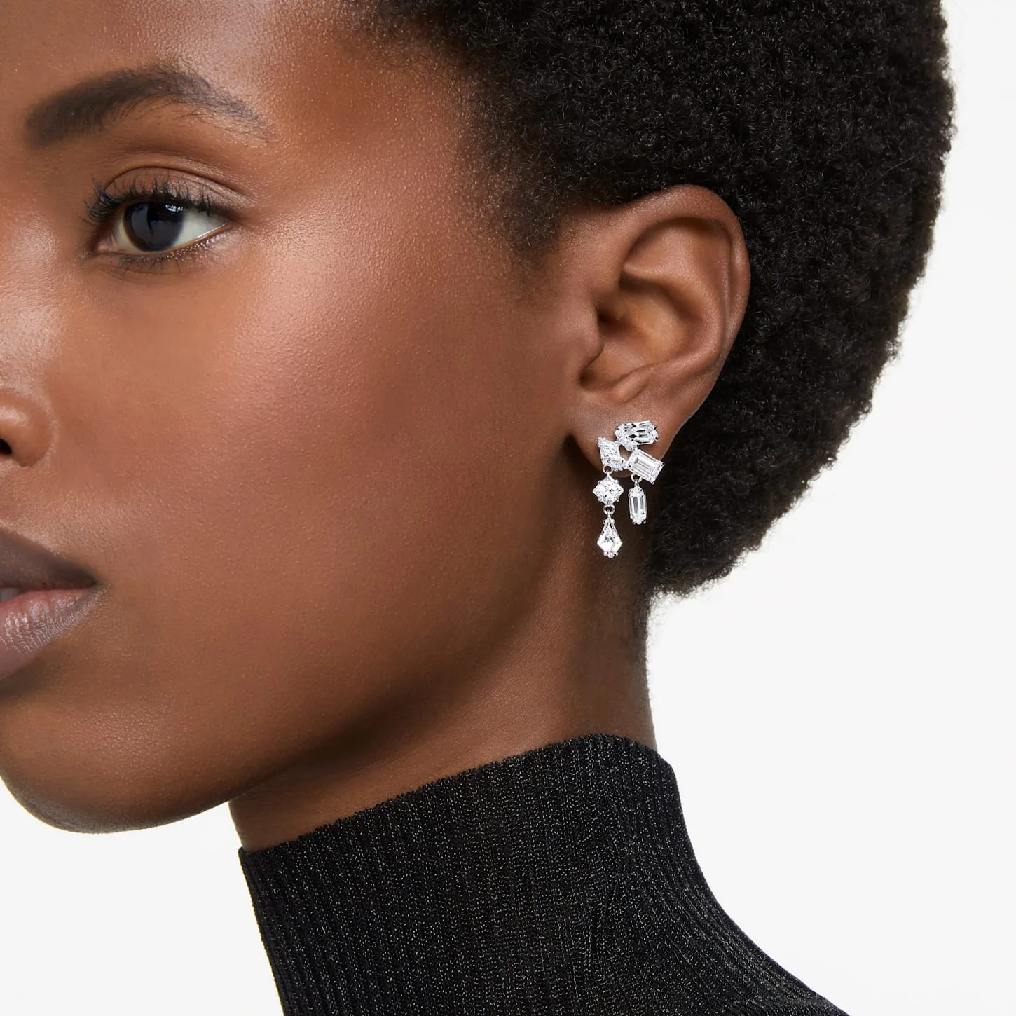 Mesmera drop earrings Mixed cuts, White, Rhodium plated - Image 5