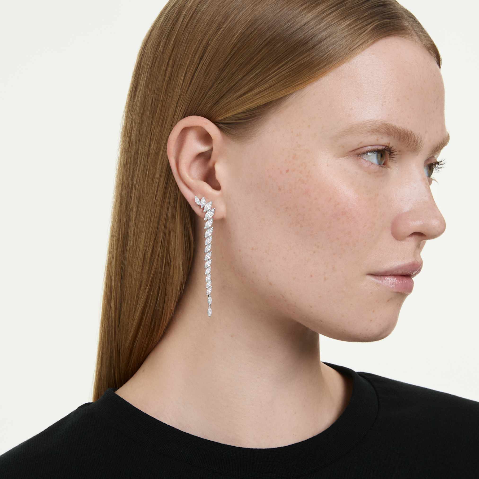 Mesmera earrings Marquise cut, White, Rhodium plated - Image 5