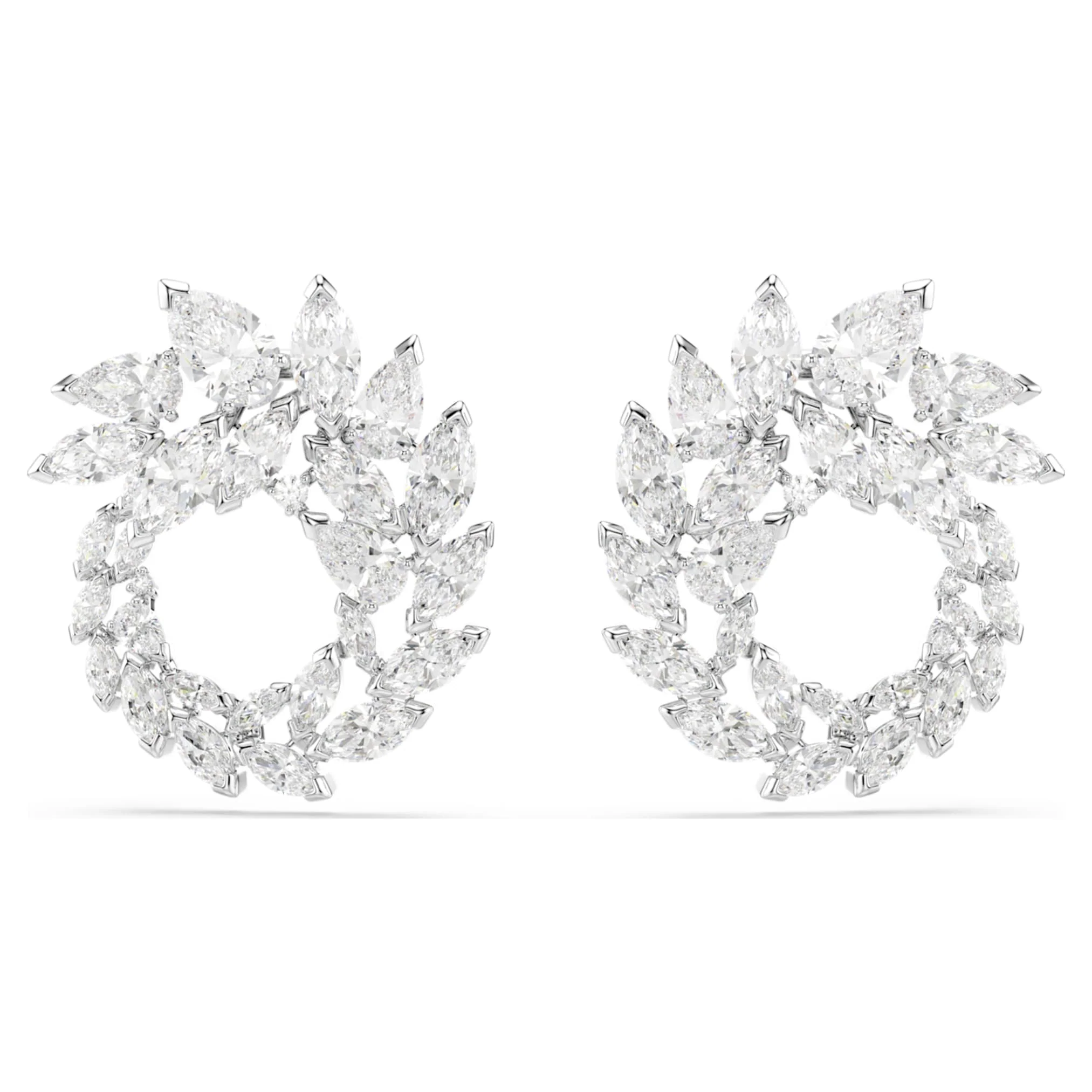 Mesmera hoop earrings Marquise cut, White, Rhodium plated