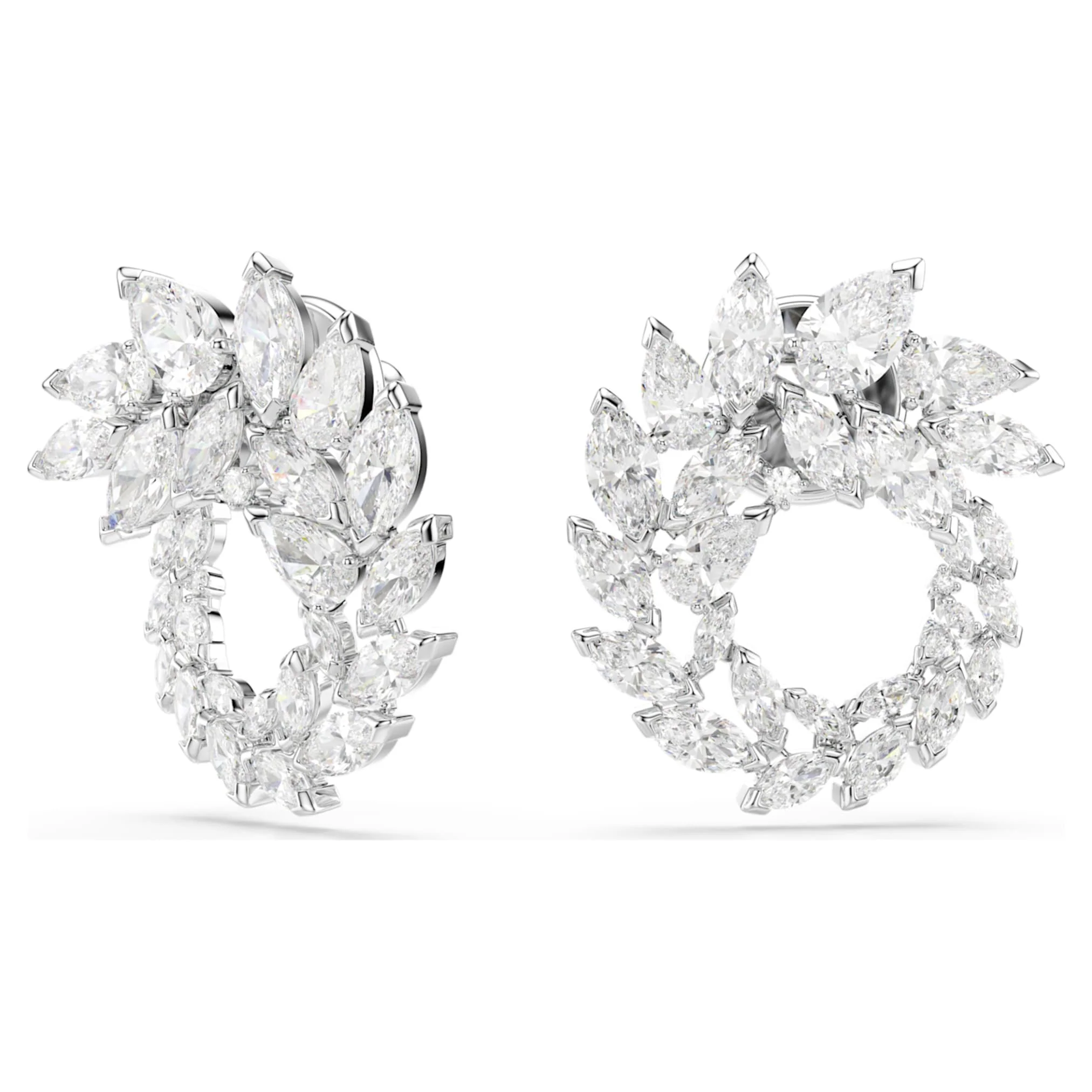 Mesmera hoop earrings Marquise cut, White, Rhodium plated - Image 2