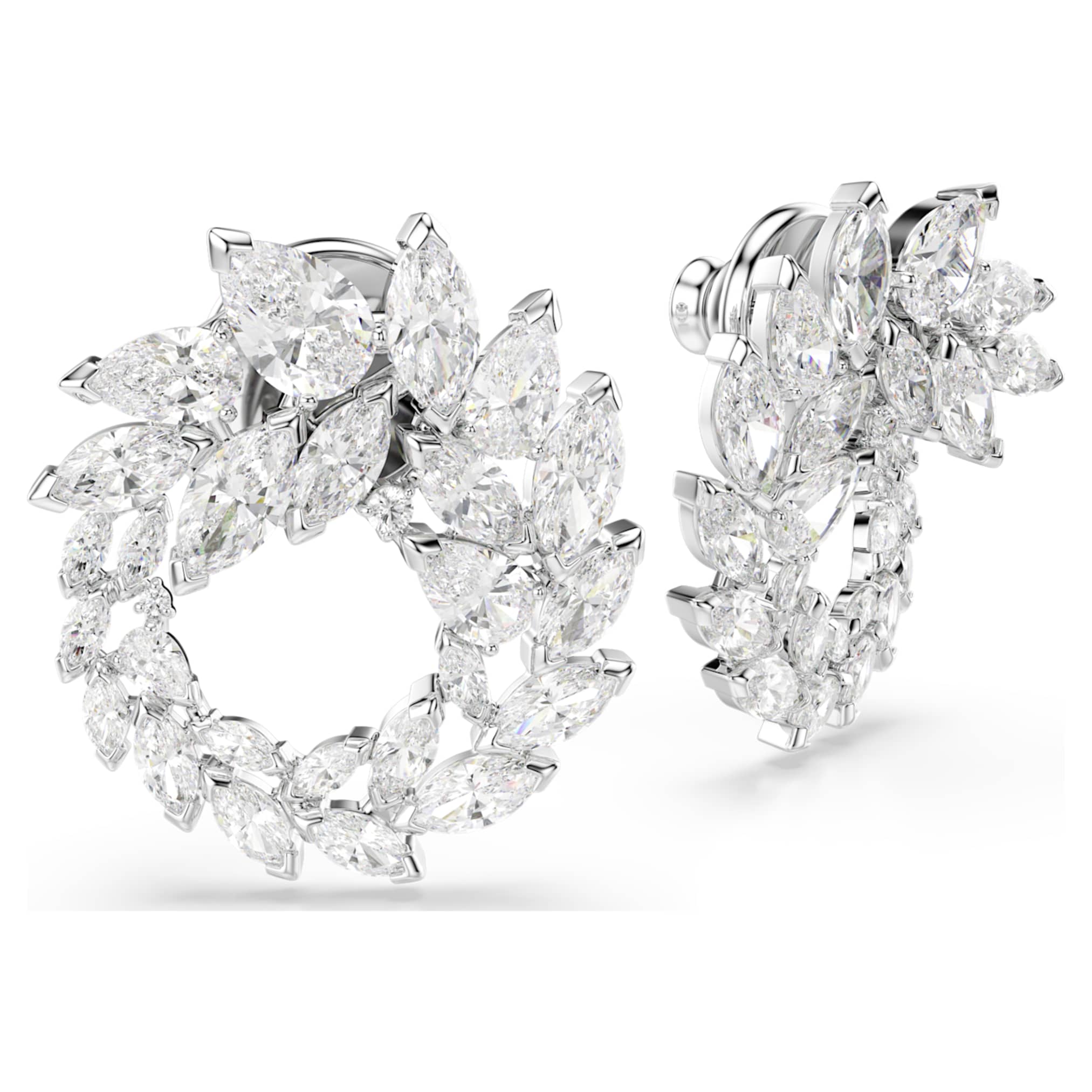Mesmera hoop earrings Marquise cut, White, Rhodium plated - Image 3