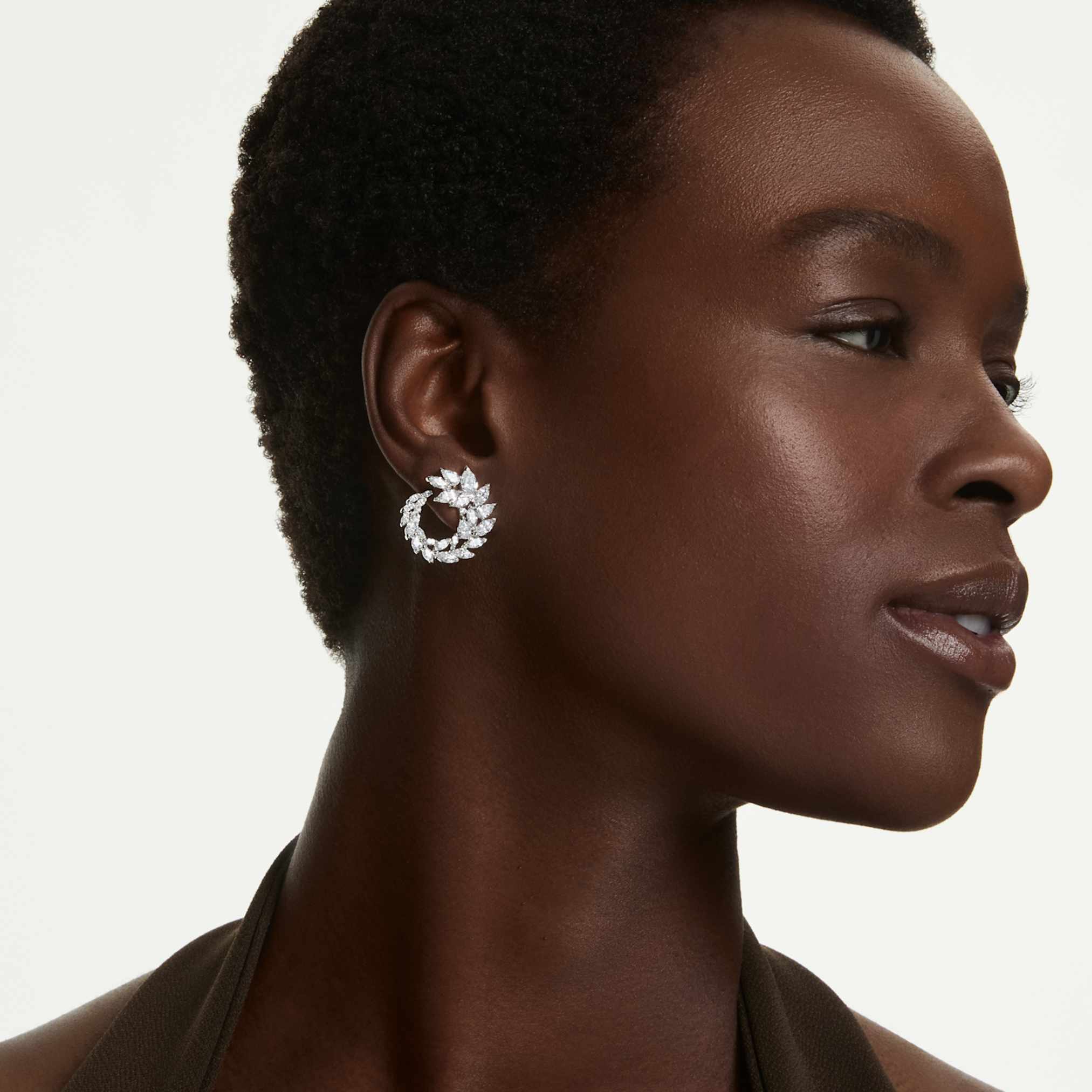 Mesmera hoop earrings Marquise cut, White, Rhodium plated - Image 5
