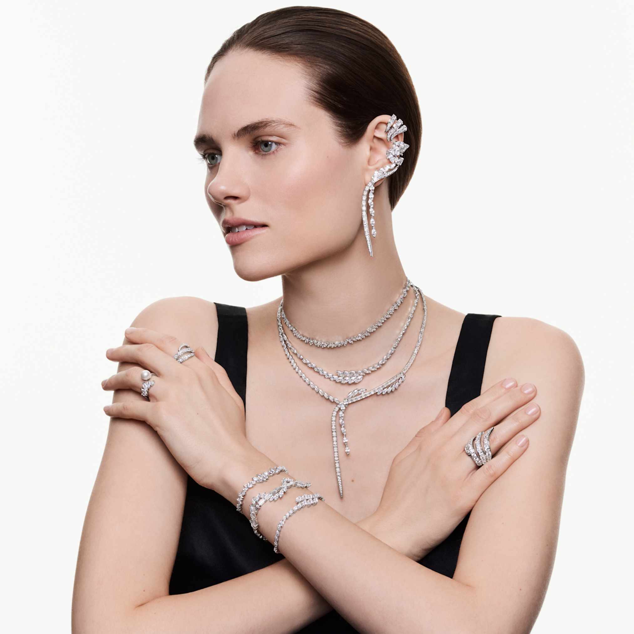 Mesmera necklace Marquise cut, White, Rhodium plated - Image 6