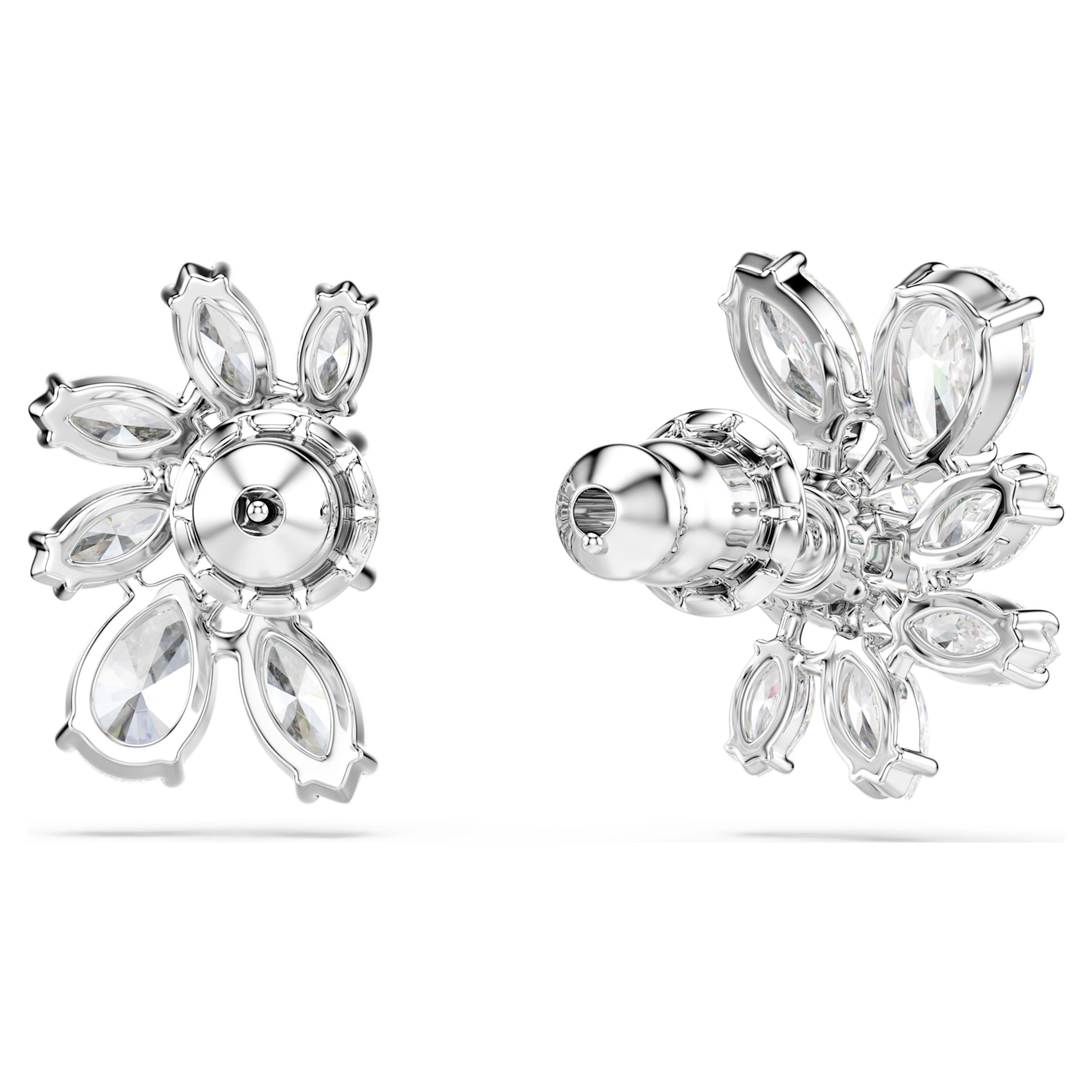 Mesmera stud earrings Mixed cuts, Flower, White, Rhodium plated - Image 4
