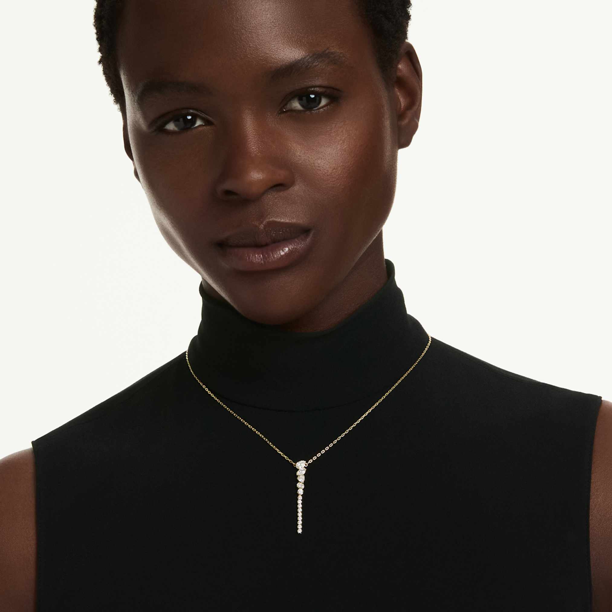 Mesmera Y necklace Mixed cuts, White, 18K gold finish - Image 6