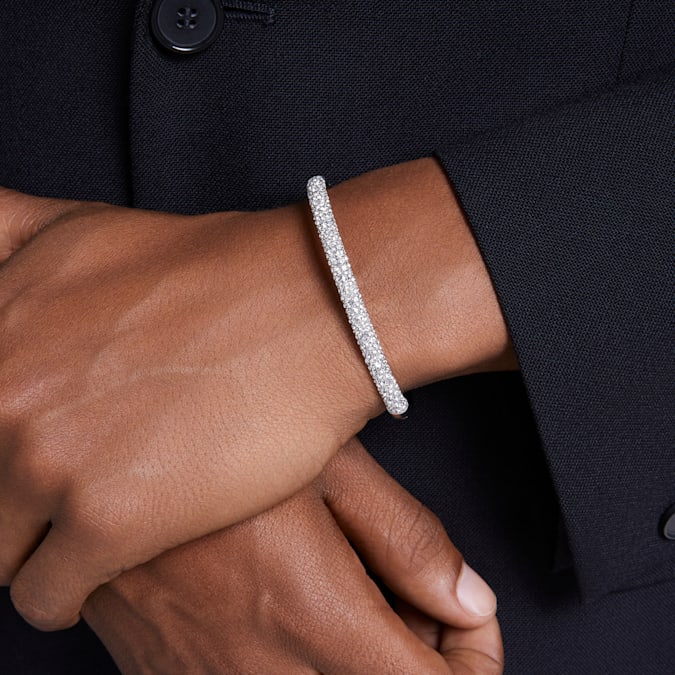 Meteora bangle Snow pavé, White, Rhodium plated - Image 6