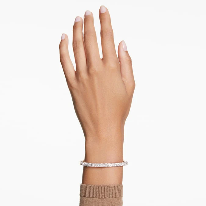 Meteora bangle Snow pavé, White, Rose gold-tone plated - Image 5