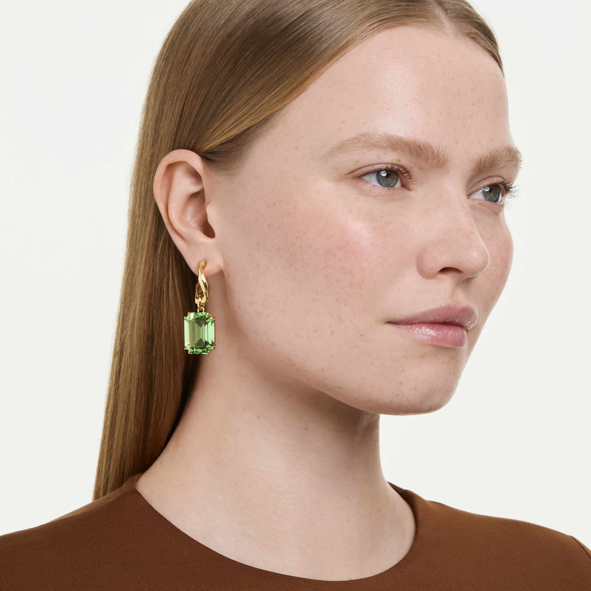 Millenia drop earrings Octagon cut, Green, 18K gold finish - Image 5