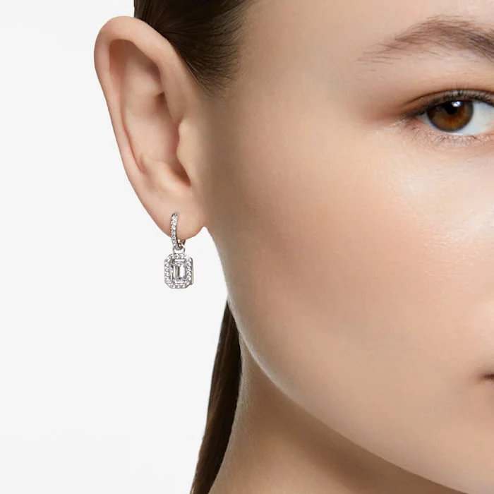 Millenia drop earrings Octagon cut, White, Rhodium plated - Image 4