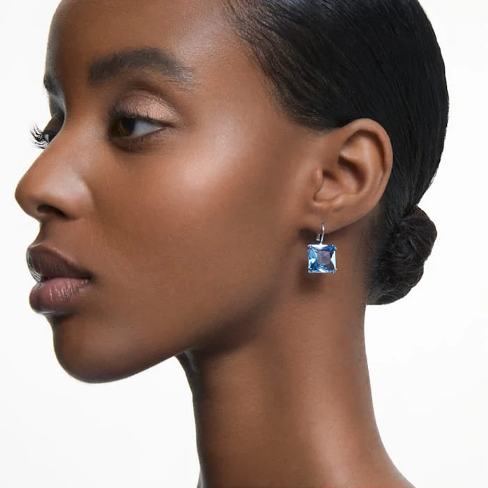 Millenia drop earrings Square cut, Blue, Rhodium plated - Image 3