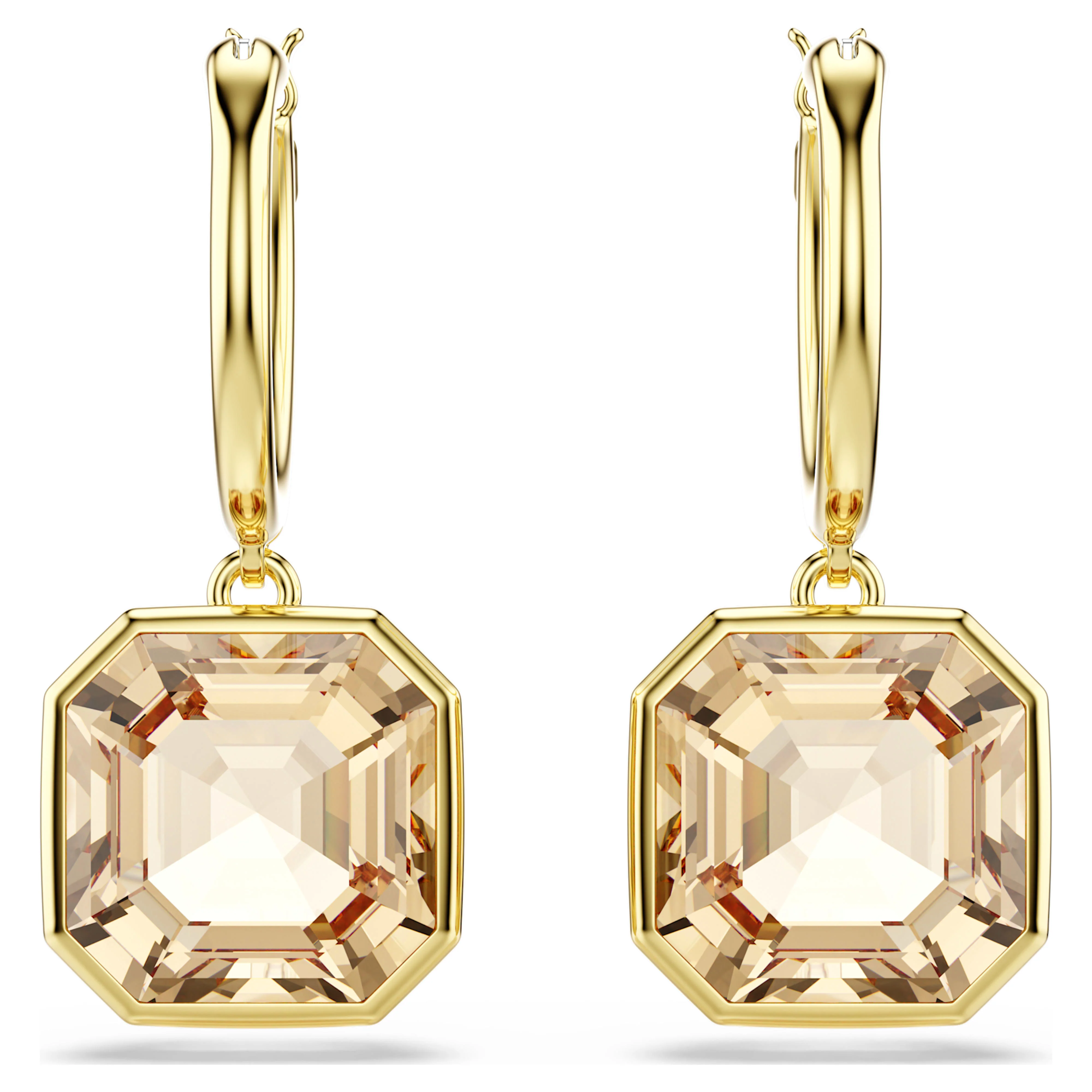 Millenia drop earrings Square cut, Caramel, Gold-tone plated - Image 2