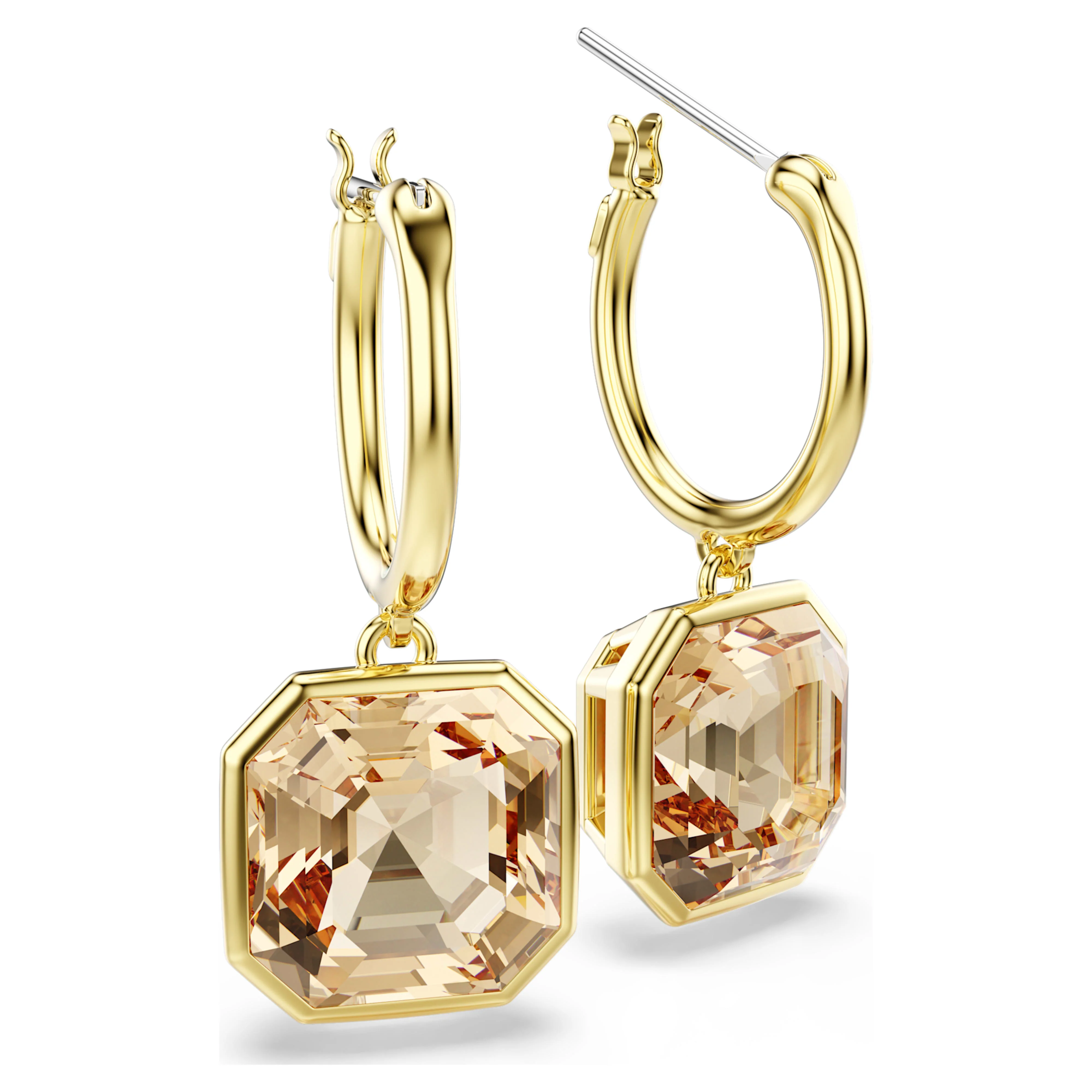 Millenia drop earrings Square cut, Caramel, Gold-tone plated - Image 3