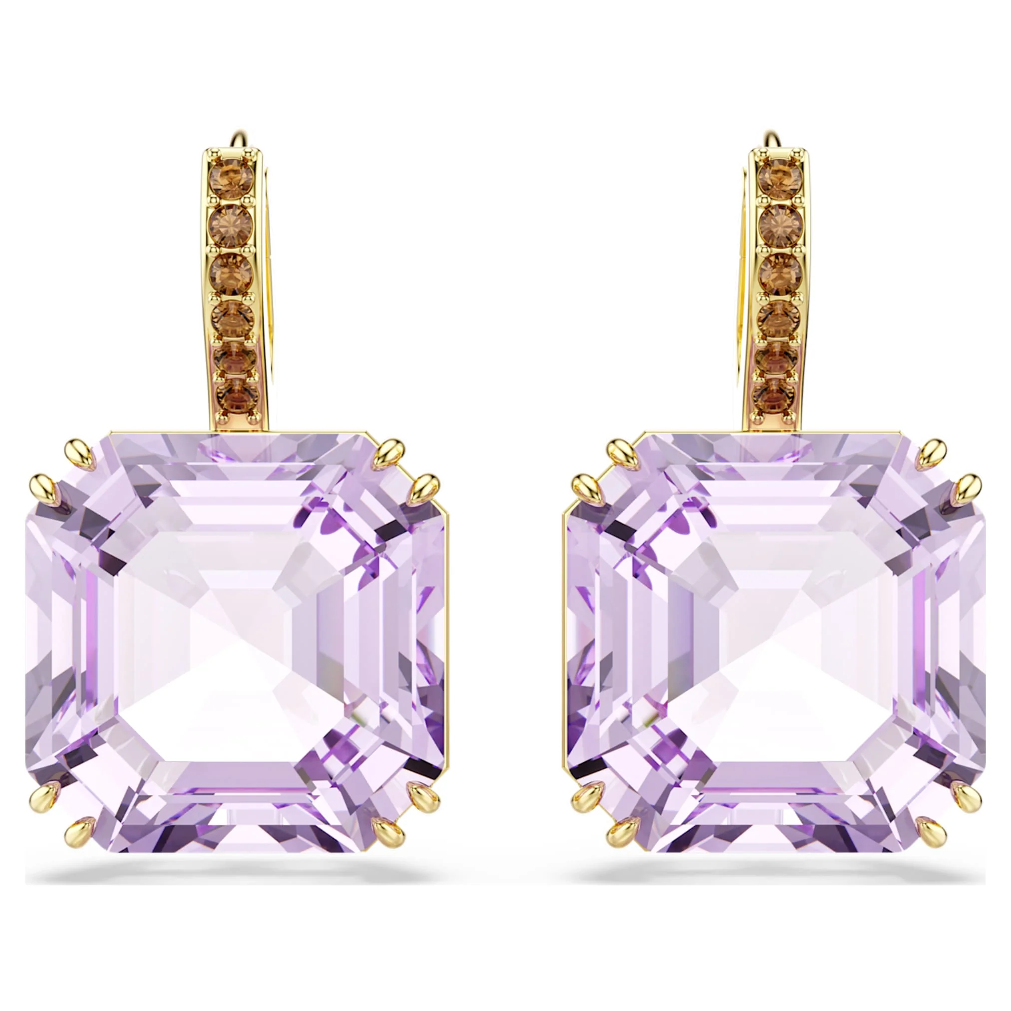 Millenia drop earrings Square cut, Purple, 18K gold finish - Image 2