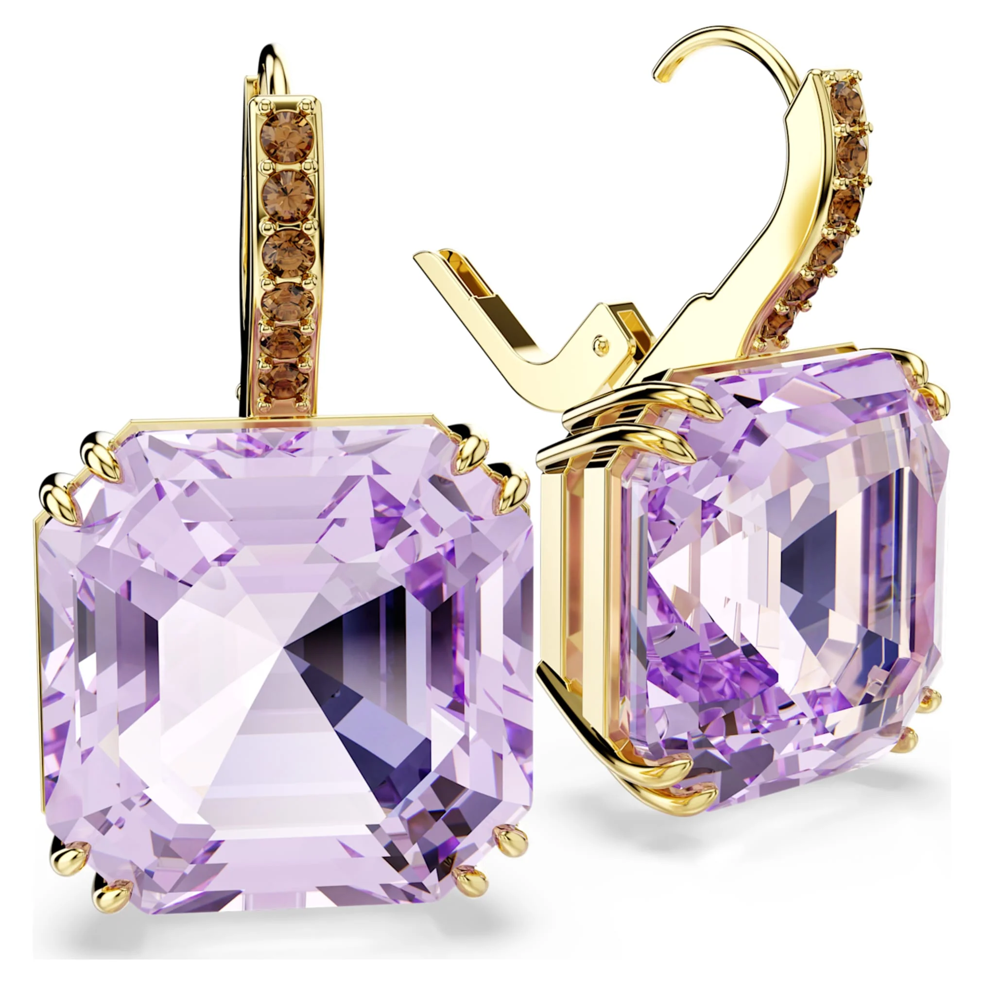 Millenia drop earrings Square cut, Purple, 18K gold finish - Image 3