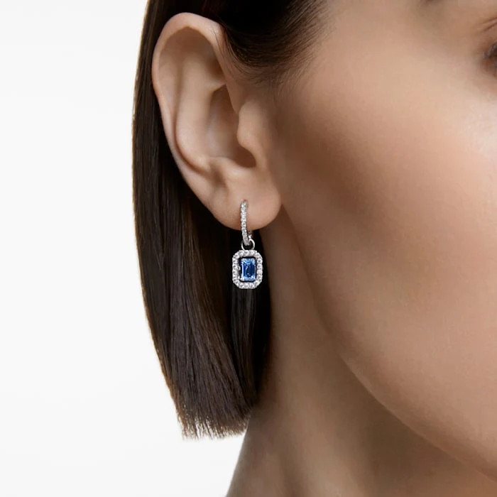 Millenia earrings Octagon cut Zirconia, Blue, Rhodium plated - Image 3