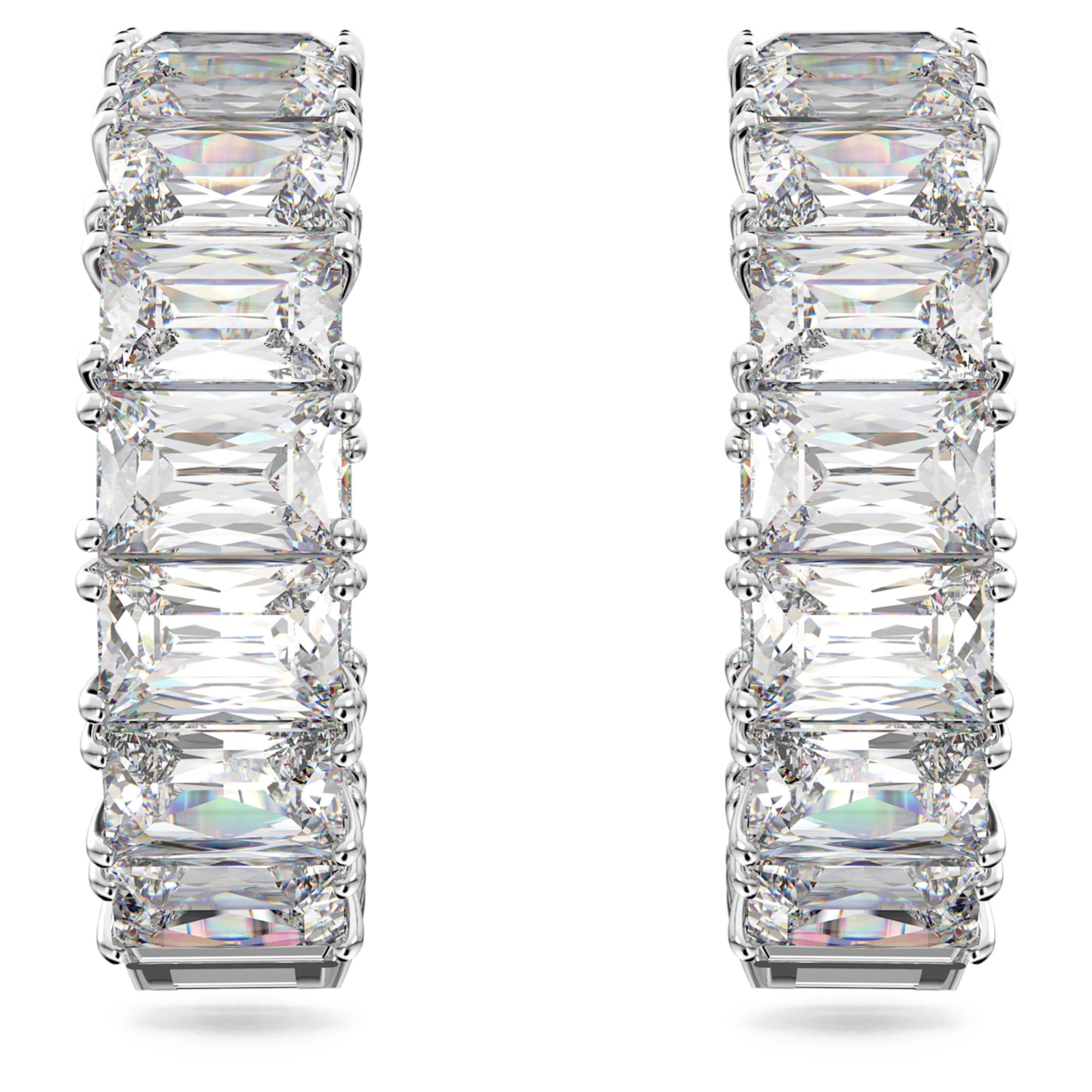 Millenia hoop earrings Octagon cut, White, Rhodium plated - Image 3