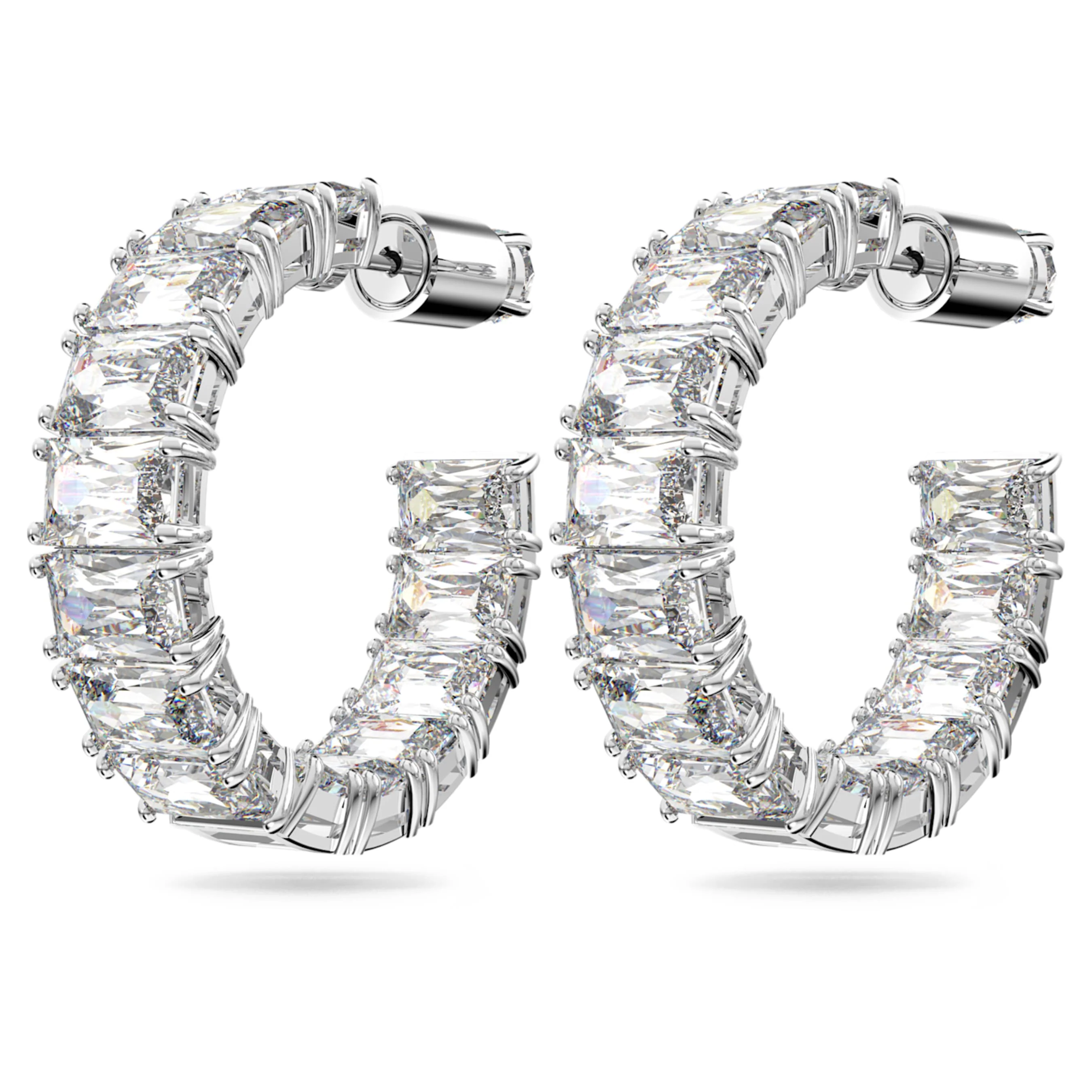 Millenia hoop earrings Octagon cut, White, Rhodium plated - Image 4