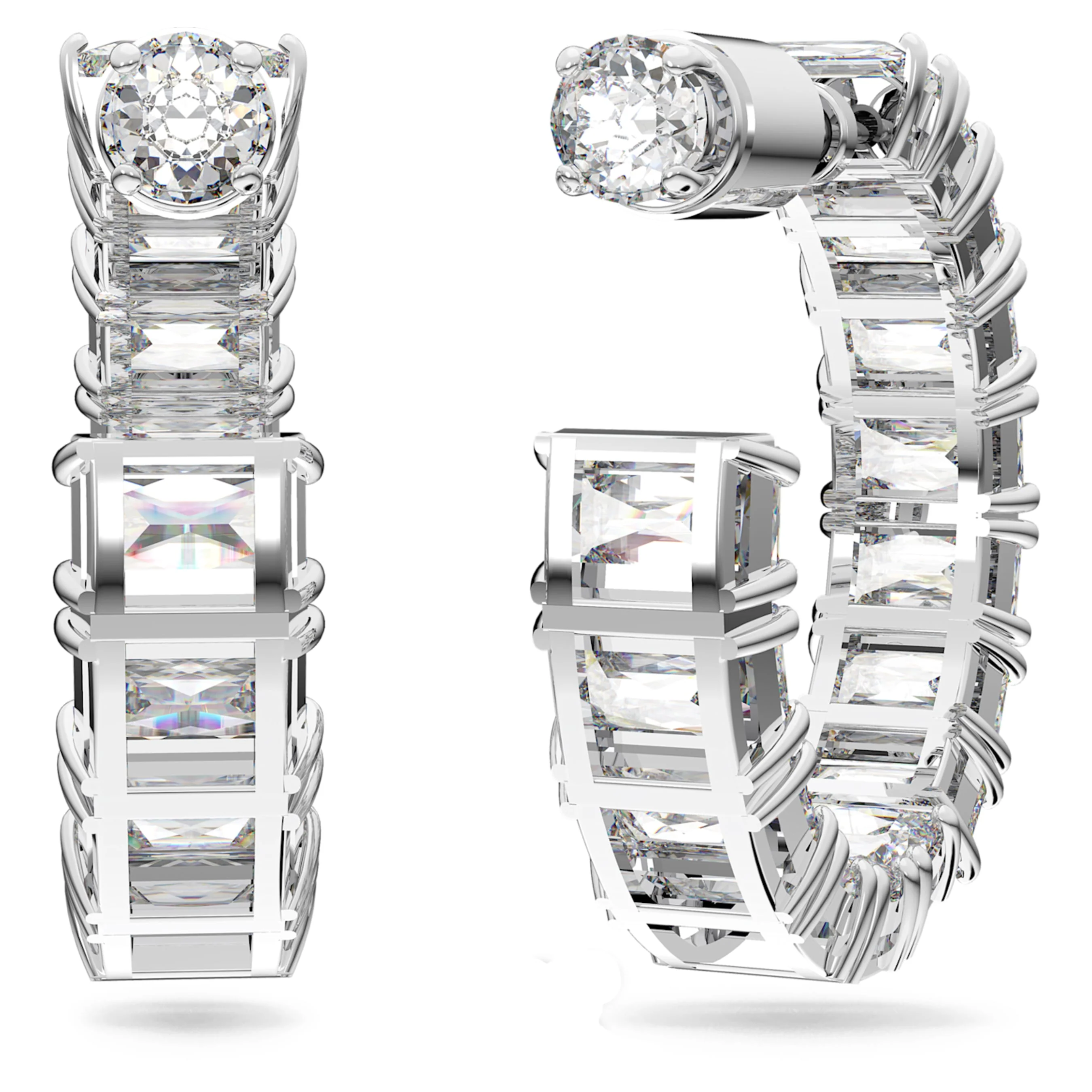 Millenia hoop earrings Octagon cut, White, Rhodium plated - Image 5