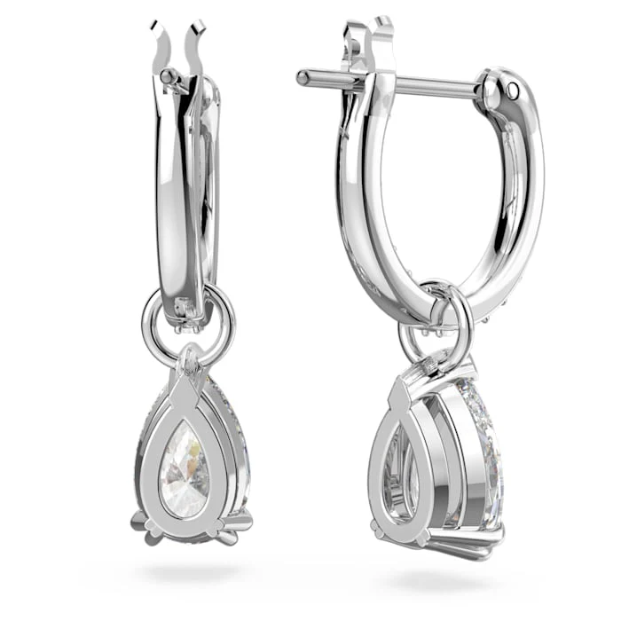 Millenia hoop earrings Pear cut, White, Rhodium plated - Image 3