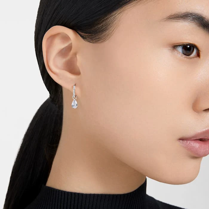 Millenia hoop earrings Pear cut, White, Rhodium plated - Image 4