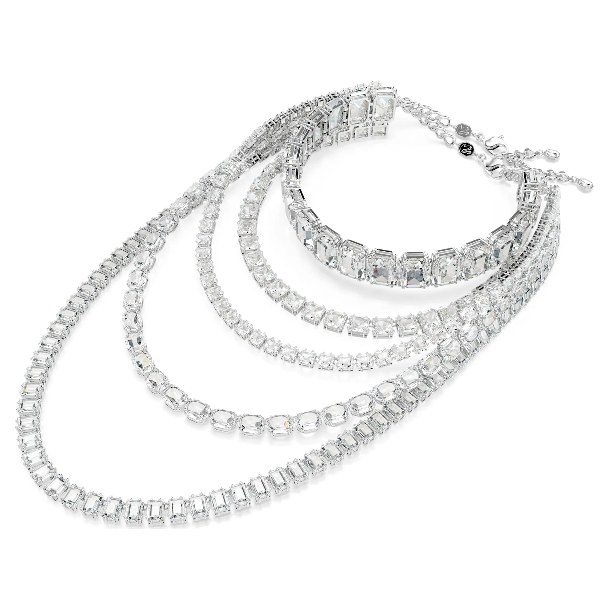 Millenia layered necklace Mixed cuts, White, Rhodium plated - Image 2