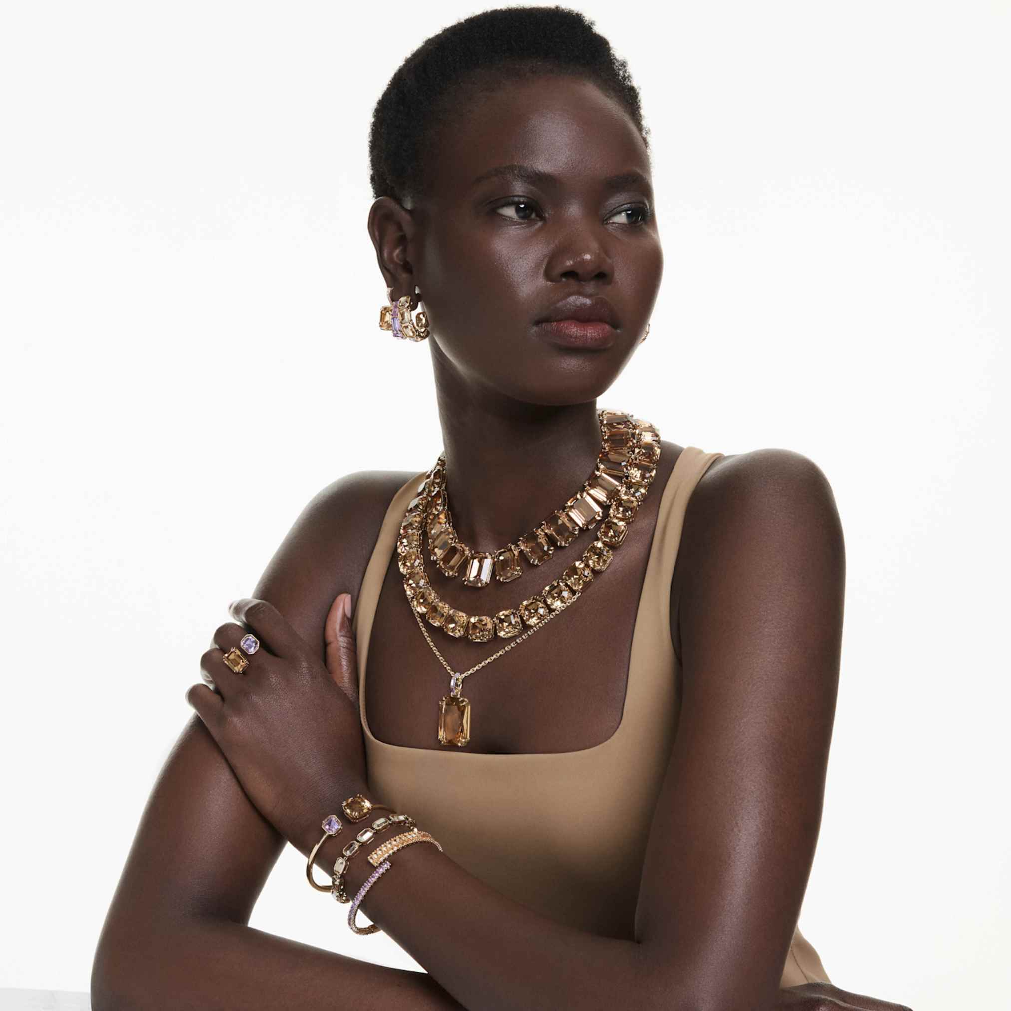 Millenia necklace Octagon cut, Caramel, Gold-tone plated - Image 7