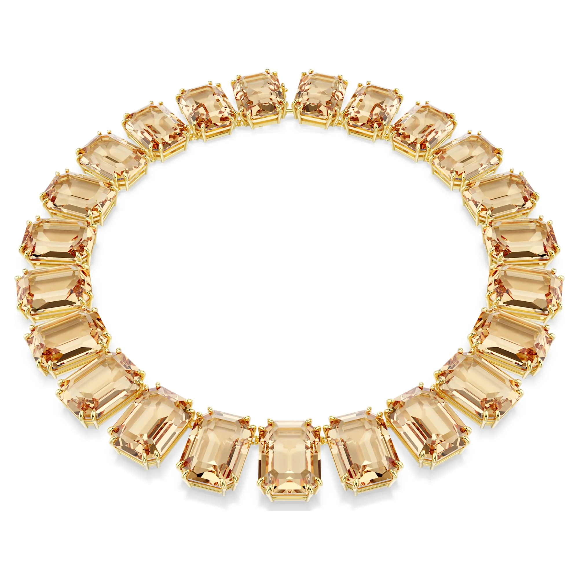 Millenia necklace Oversized crystals, Octagon cut, Caramel, Gold-tone plated