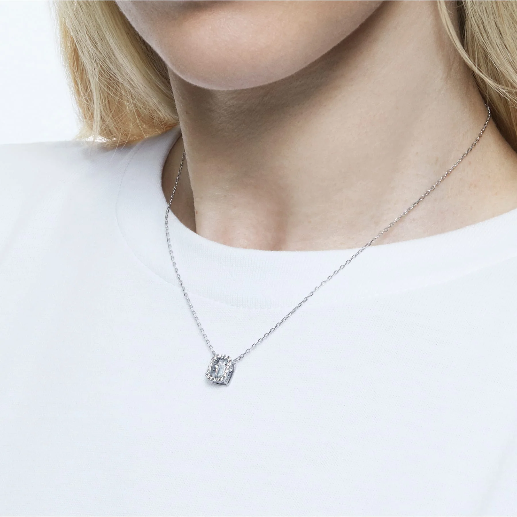 Millenia necklace Square zirconia, White, Rhodium plated - Image 3