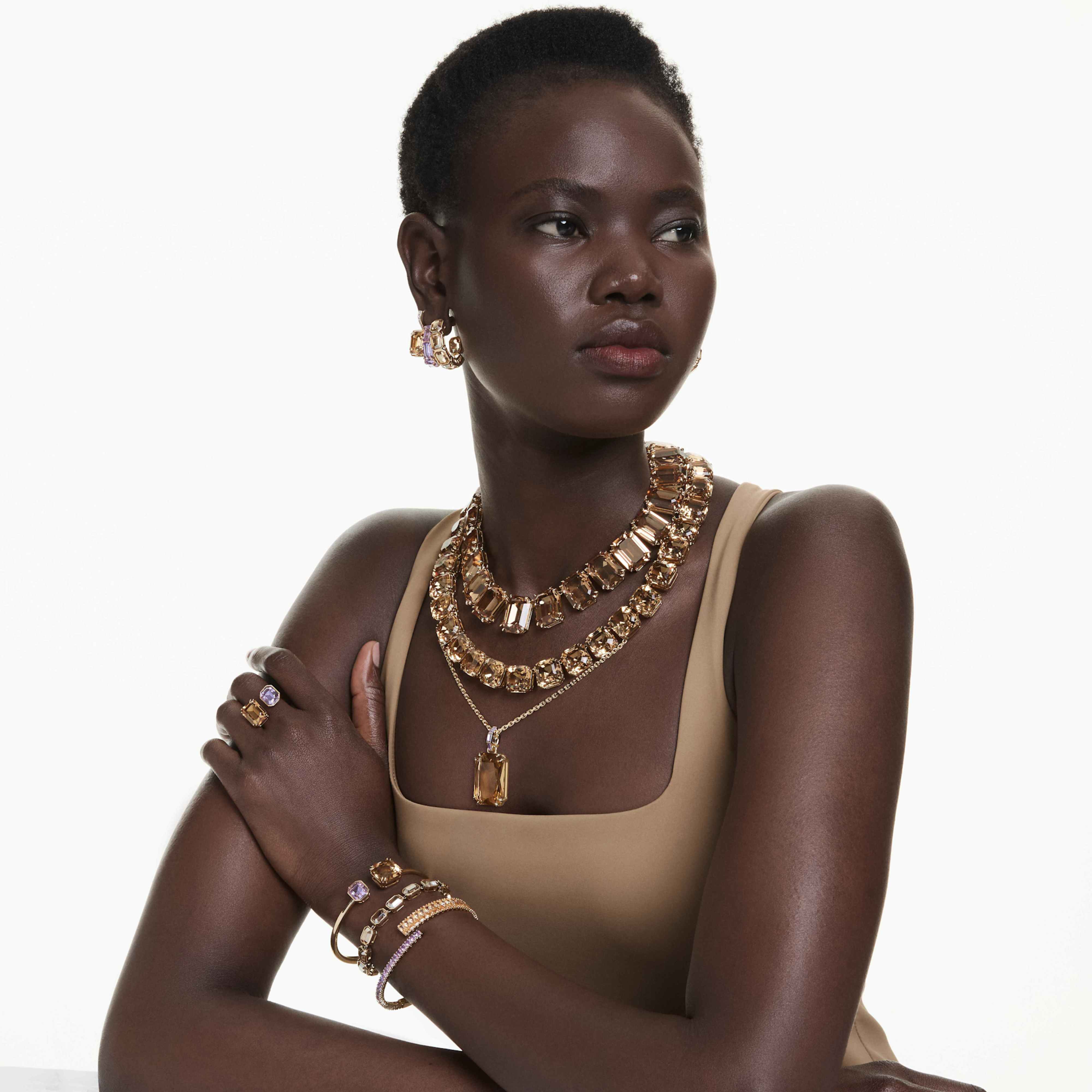 Millenia drop earrings Mixed cuts, Caramel, Gold-tone plated - Image 6