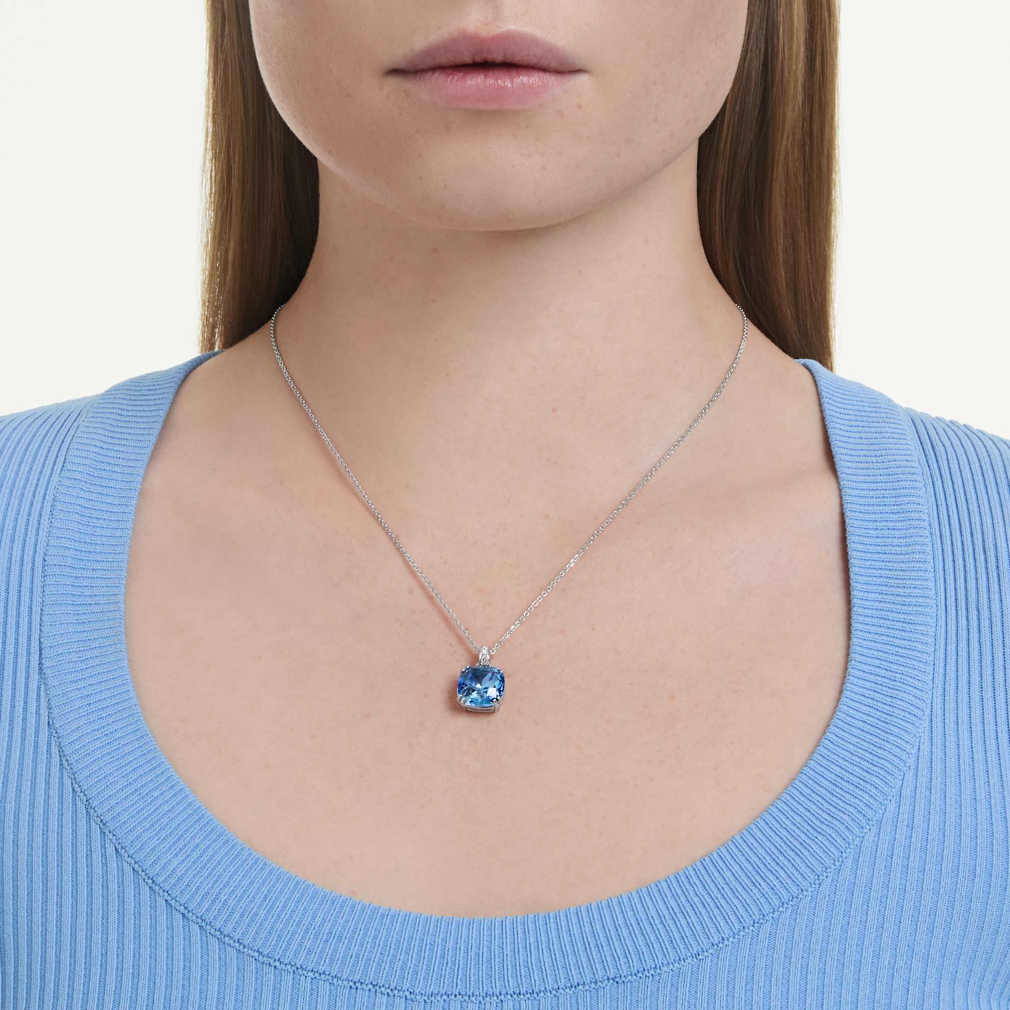 Millenia pendant Cushion cut, Blue, Rhodium plated - Image 6