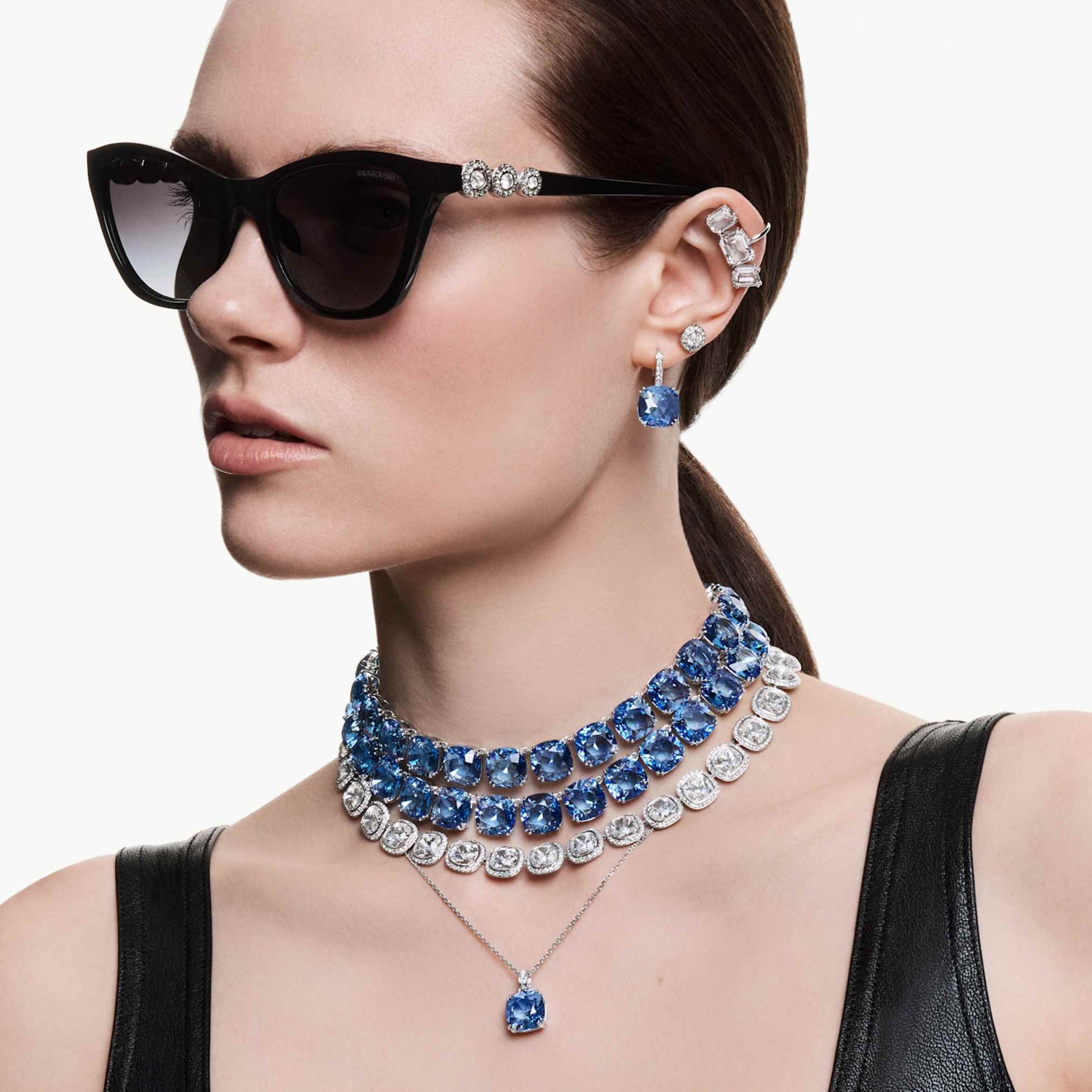 Millenia pendant Cushion cut, Blue, Rhodium plated - Image 7
