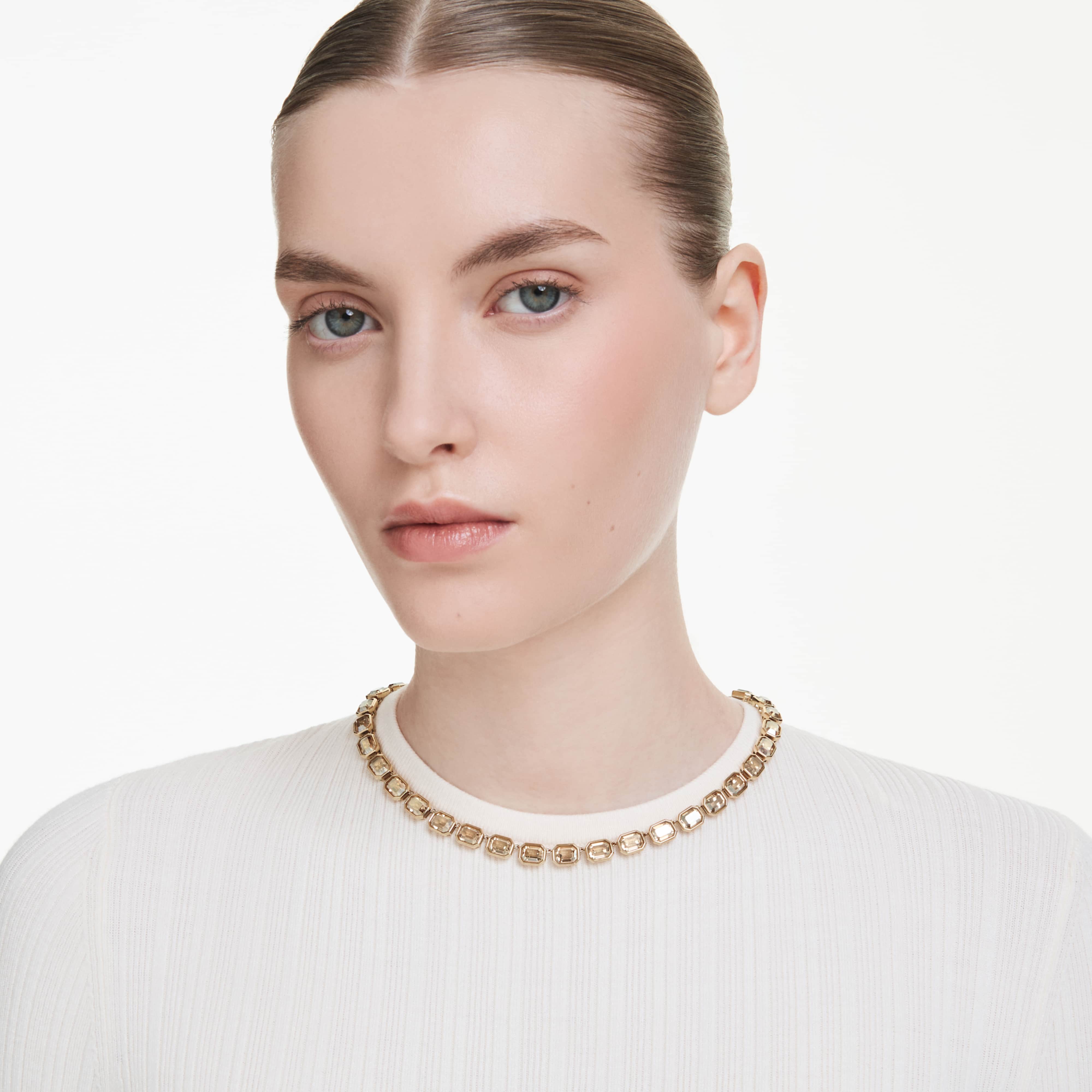 Millenia Tennis necklace Octagon cut, Yellow, Gold-tone plated - Image 6