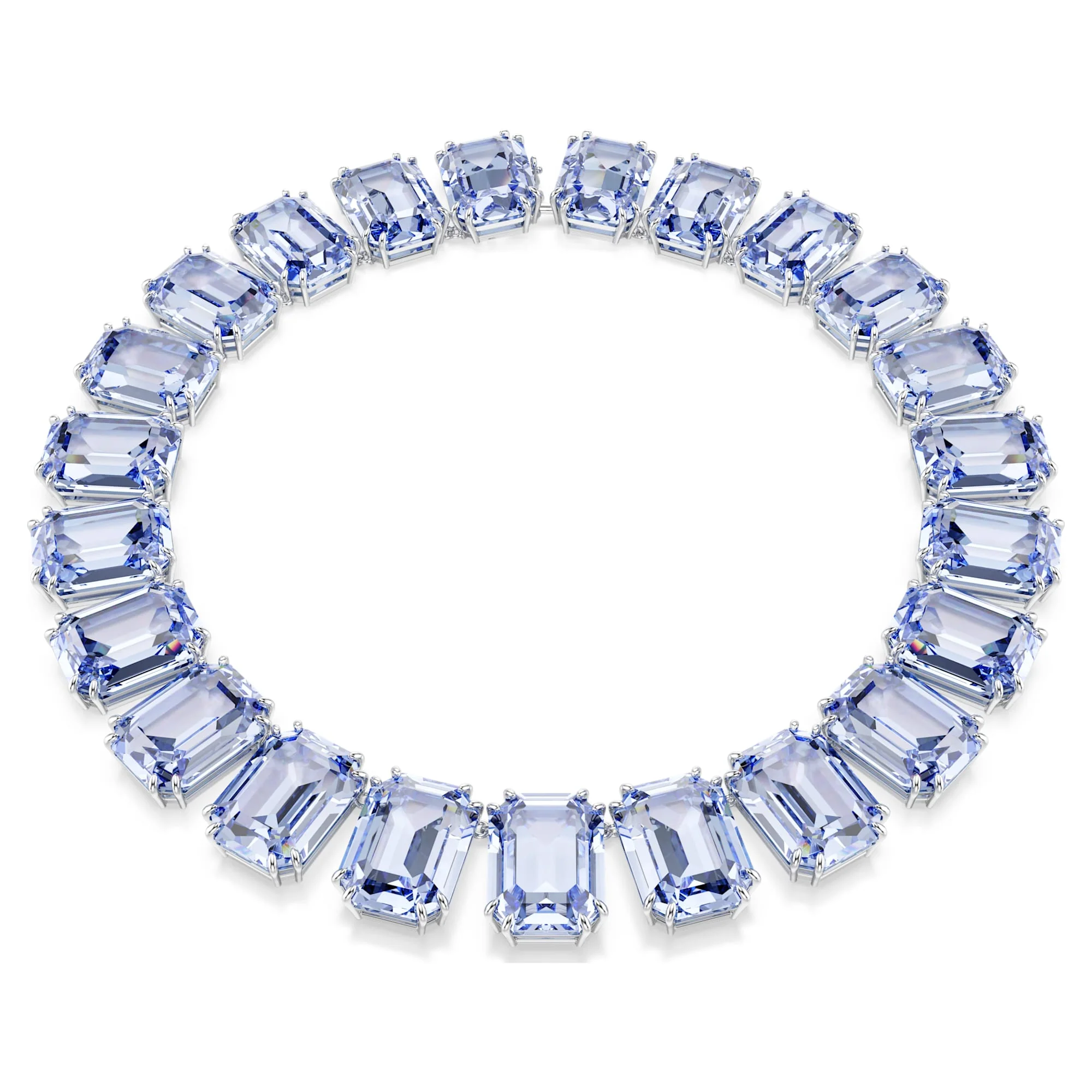 Millenia Tennis necklace Oversized crystals, Octagon cut, Blue, Rhodium plated