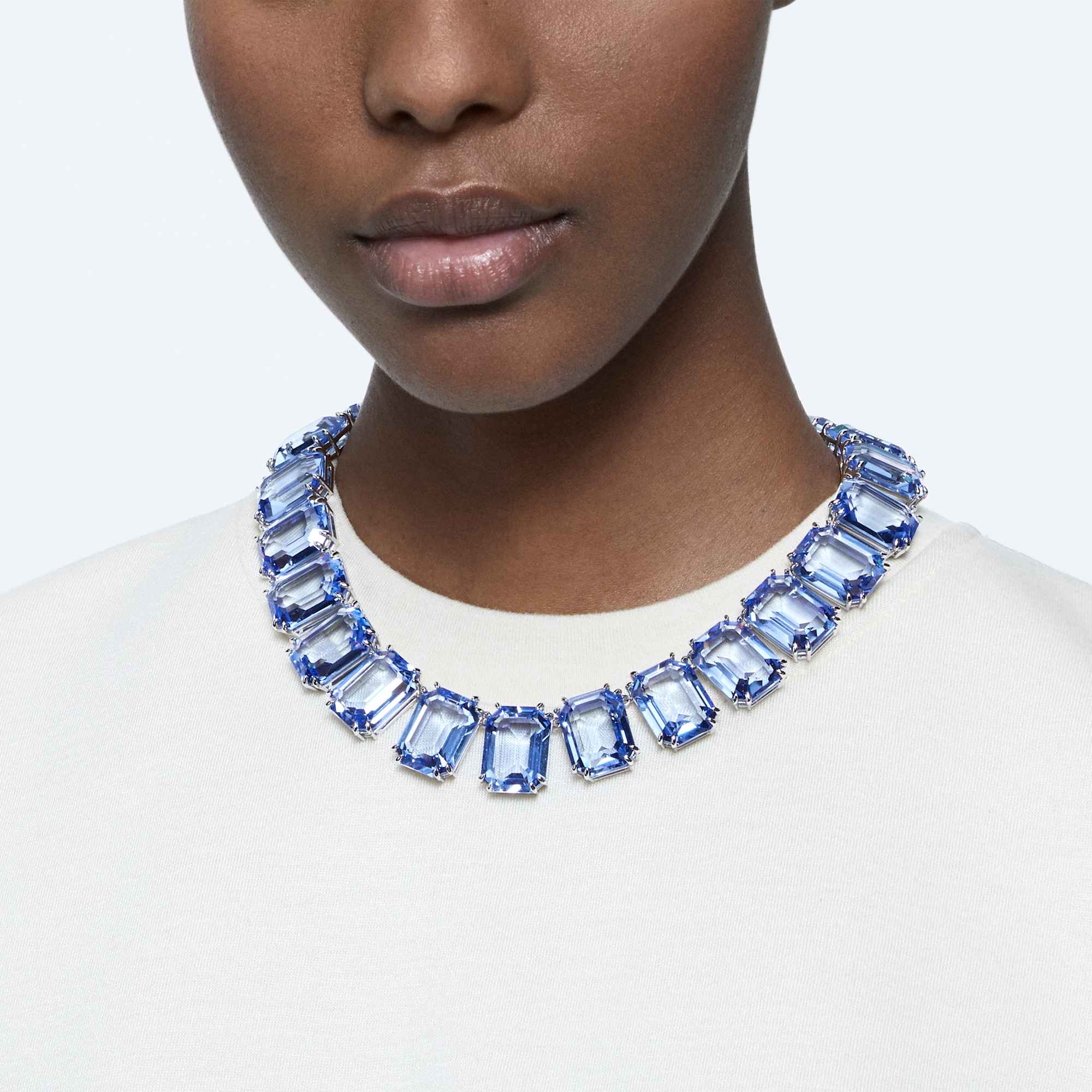 Millenia Tennis necklace Oversized crystals, Octagon cut, Blue, Rhodium plated - Image 6