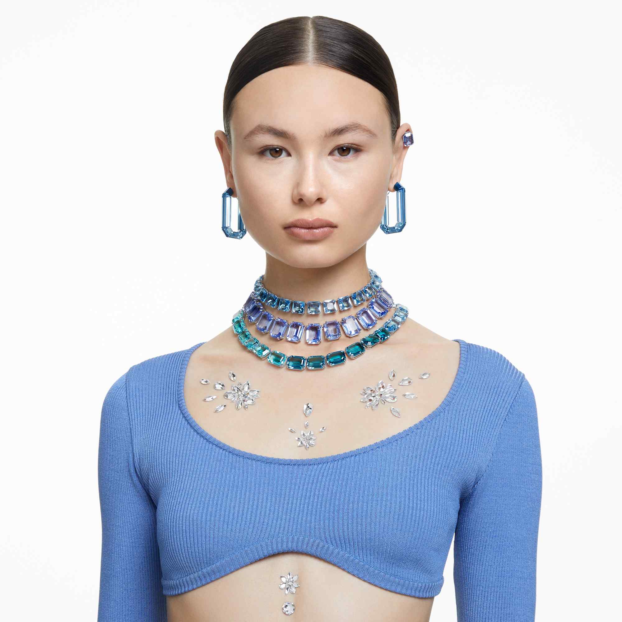 Millenia Tennis necklace Oversized crystals, Octagon cut, Blue, Rhodium plated - Image 7