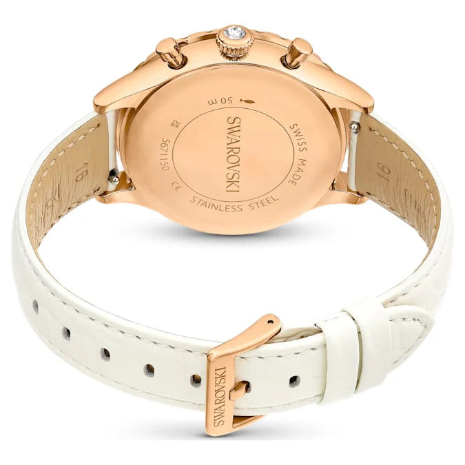 Octea Chrono watch Swiss Made, Leather strap, White, Rose gold-tone finish - Image 3