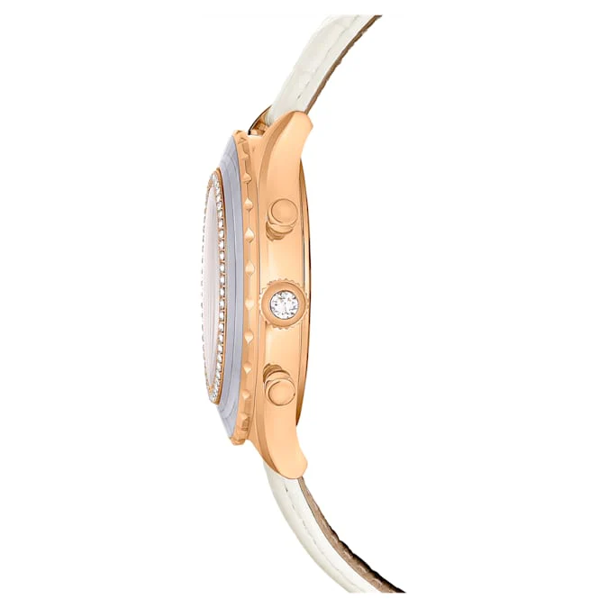 Octea Chrono watch Swiss Made, Leather strap, White, Rose gold-tone finish - Image 6