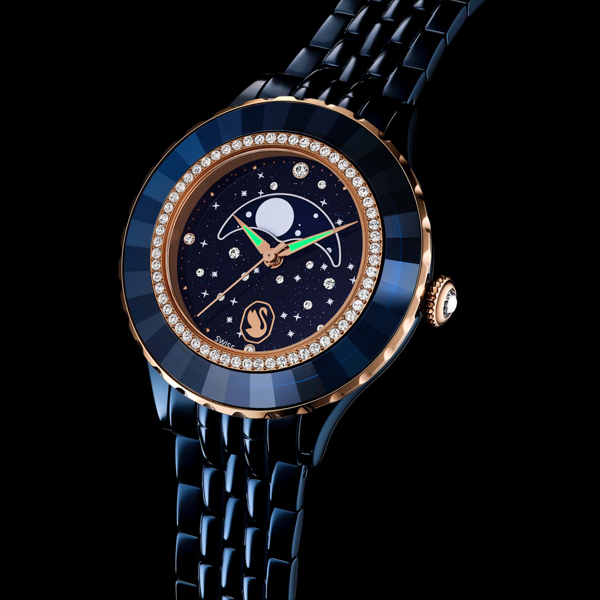 Octea moon watch Swiss Made, Metal bracelet, Blue, Blue finish - Image 6