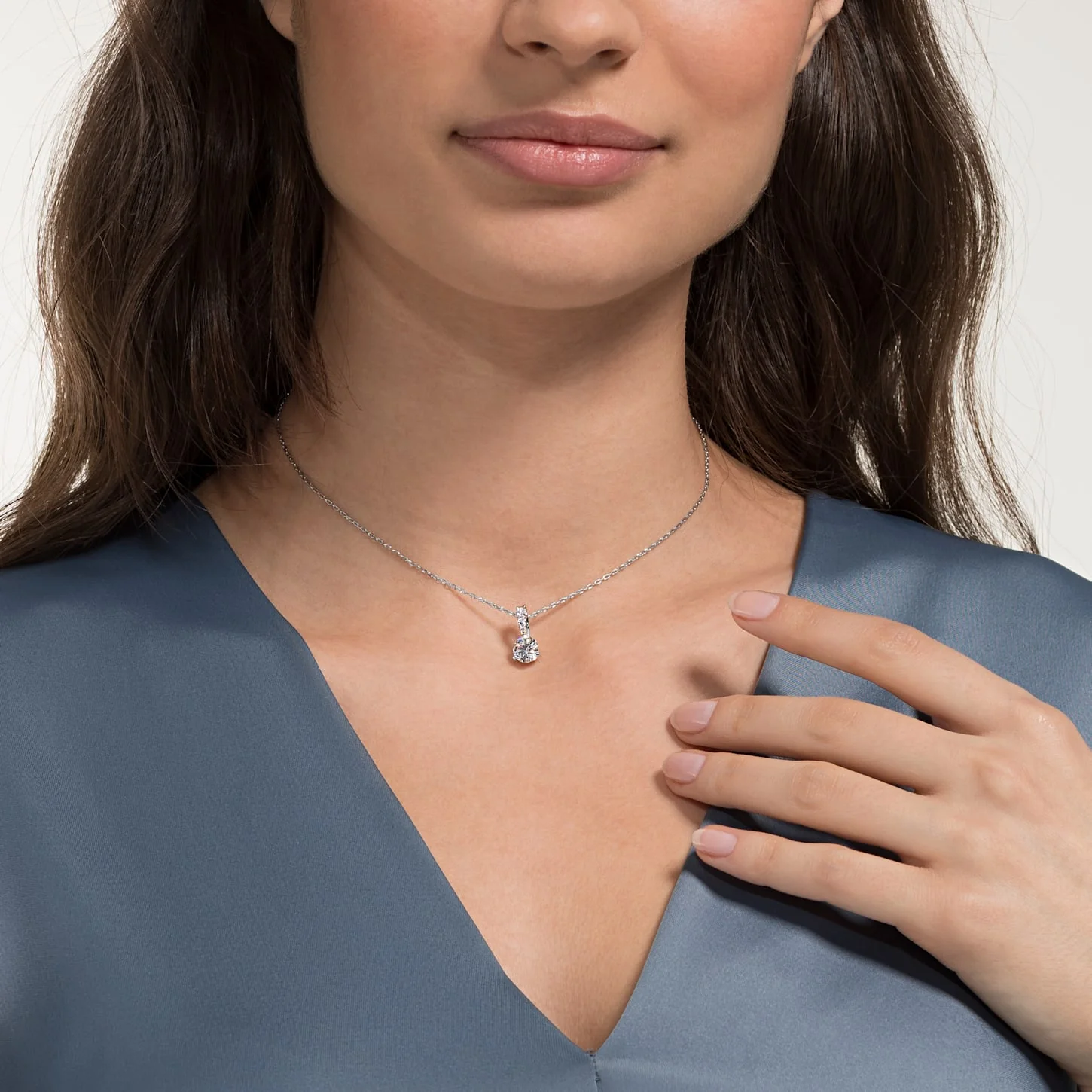SOLITAIRE PENDANT, WHITE, RHODIUM PLATED - Image 4