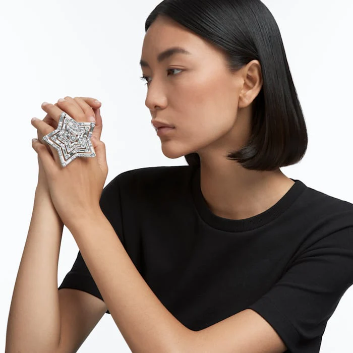 Stella ring Star, Large, White, Rhodium plated - Image 4