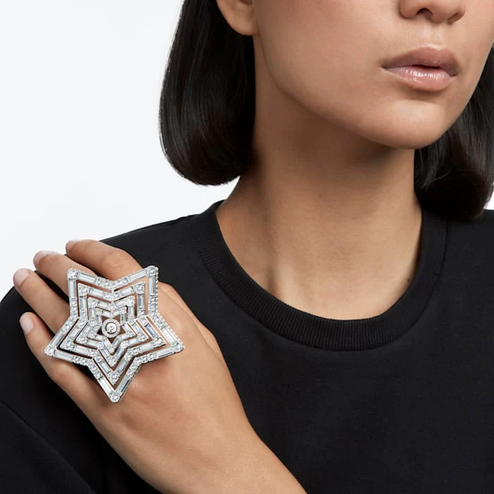 Stella ring Star, Large, White, Rhodium plated - Image 5