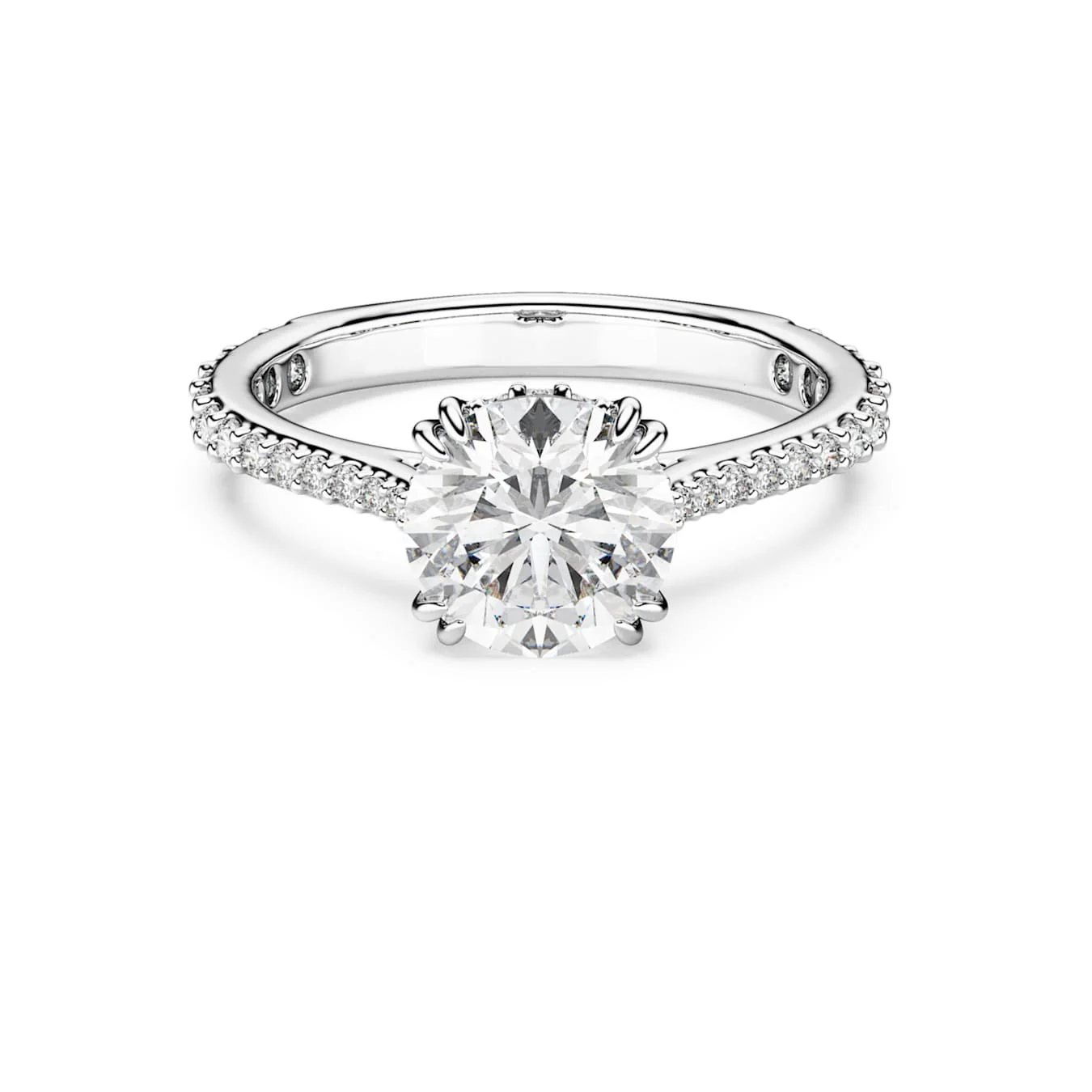 Stilla cocktail ring Round cut, Pavé, White, Silver-tone finish