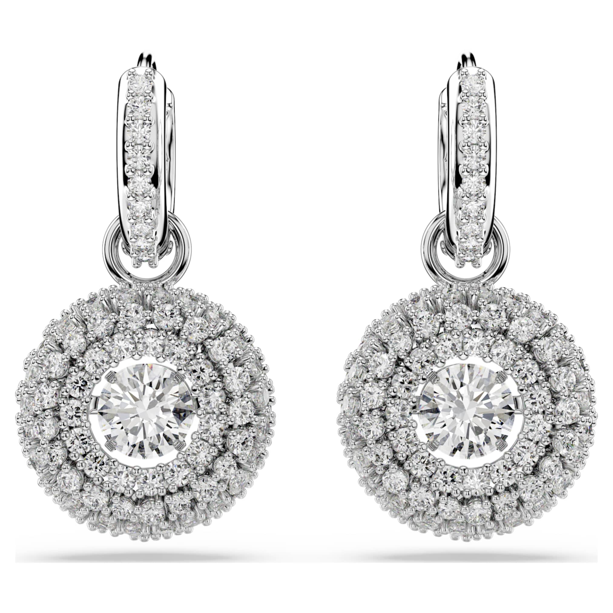 Sublima drop earrings Round cut, White, Rhodium plated - Image 2