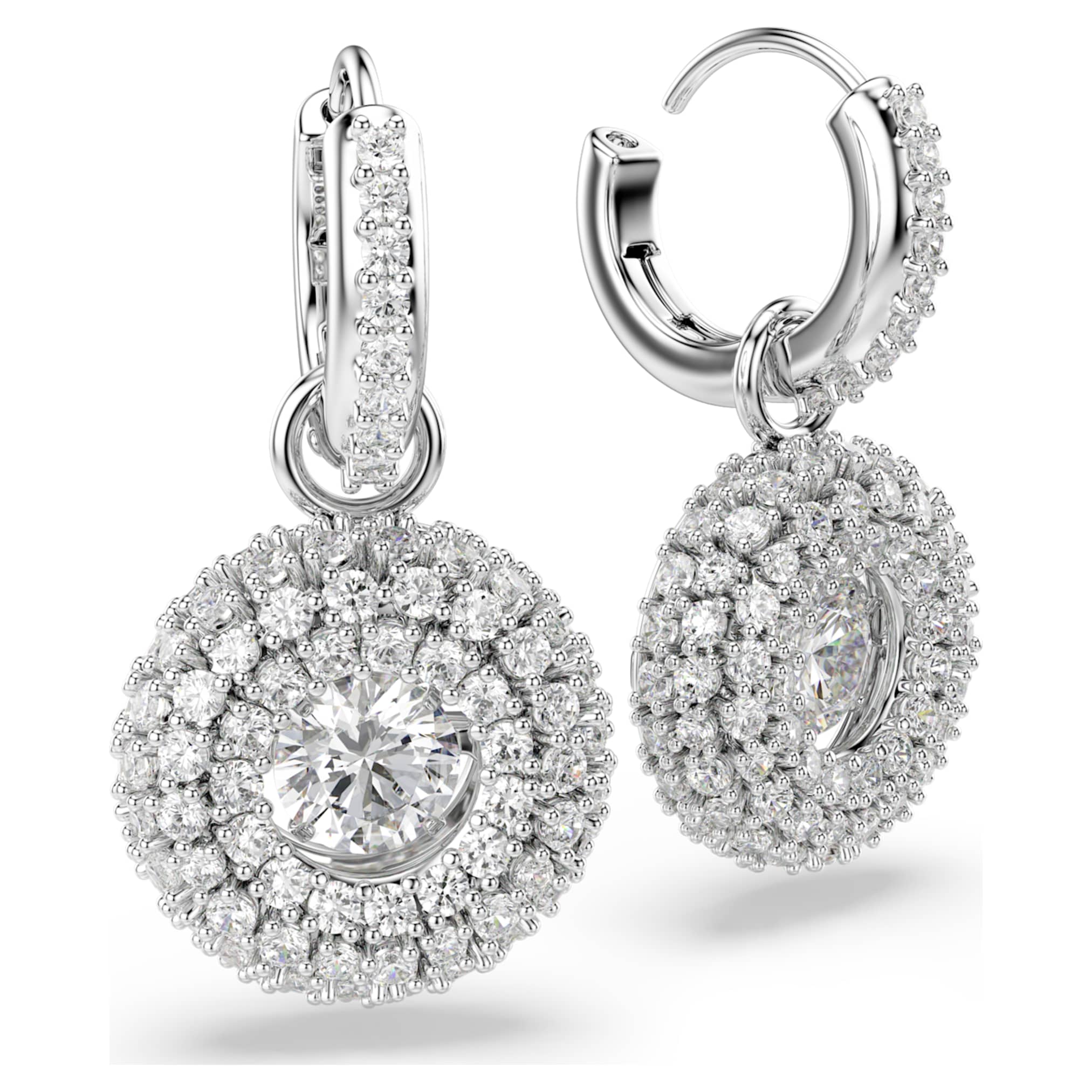 Sublima drop earrings Round cut, White, Rhodium plated - Image 3