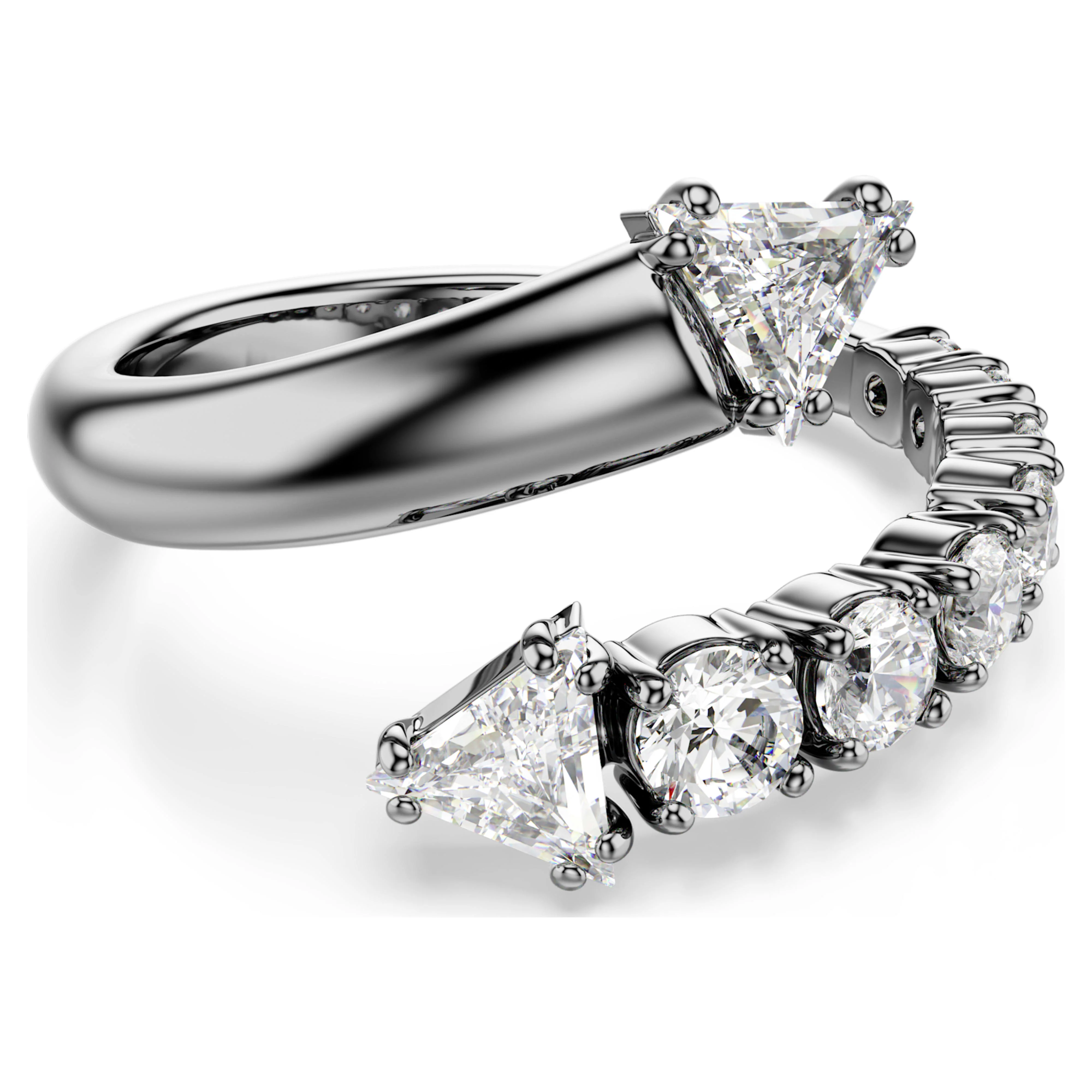 Sublima open ring Mixed cuts, White, Ruthenium plated