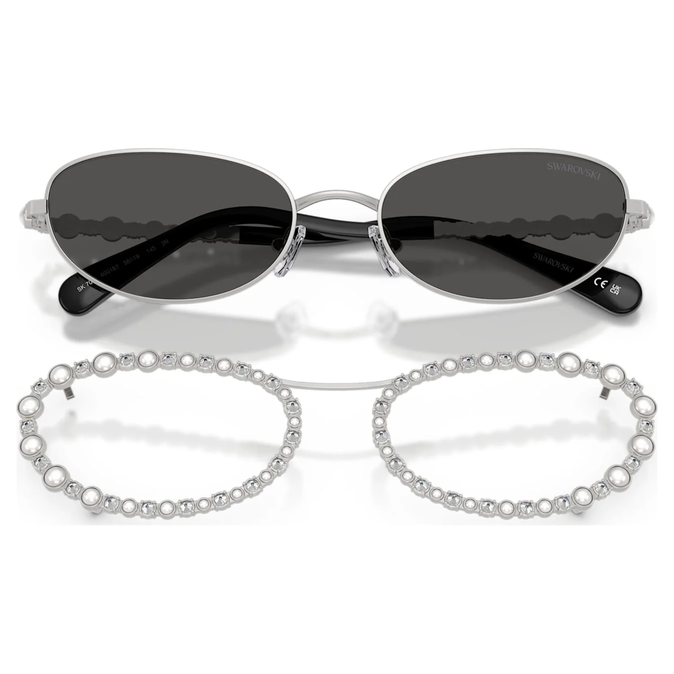 Sunglasses Oval shape, 2 in 1 clip-on, SK7044, Silver tone - Image 6