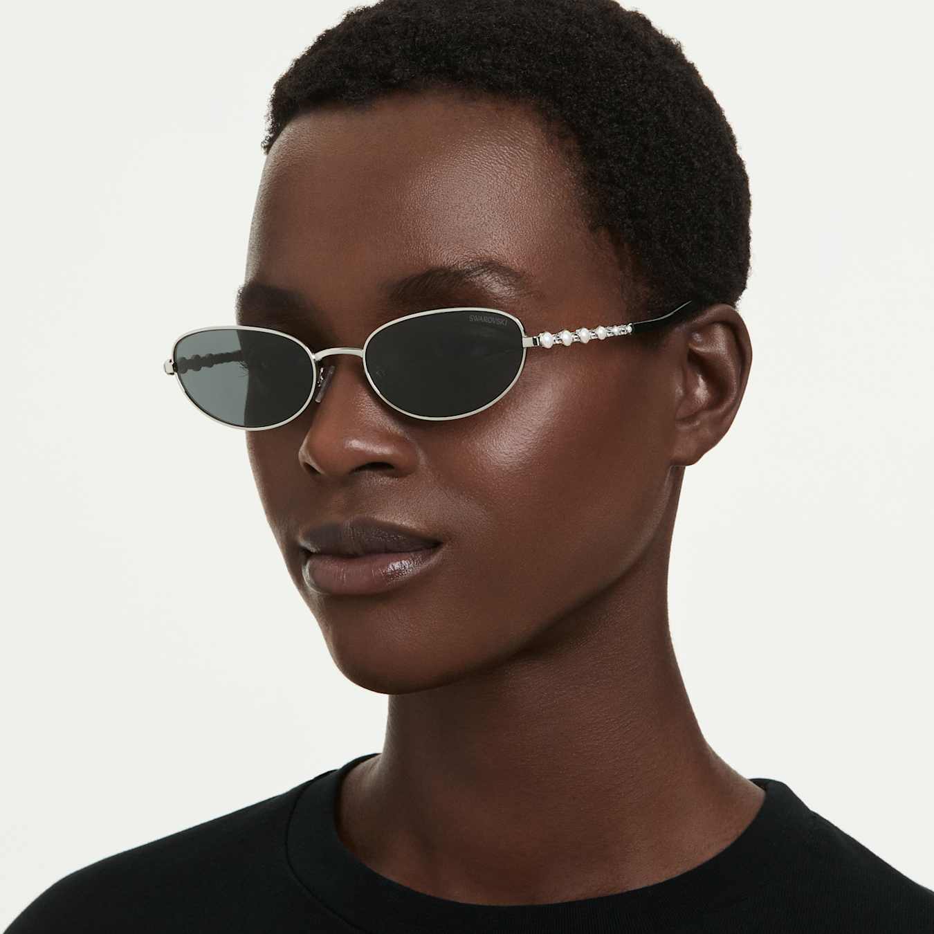 Sunglasses Oval shape, 2 in 1 clip-on, SK7044, Silver tone - Image 9
