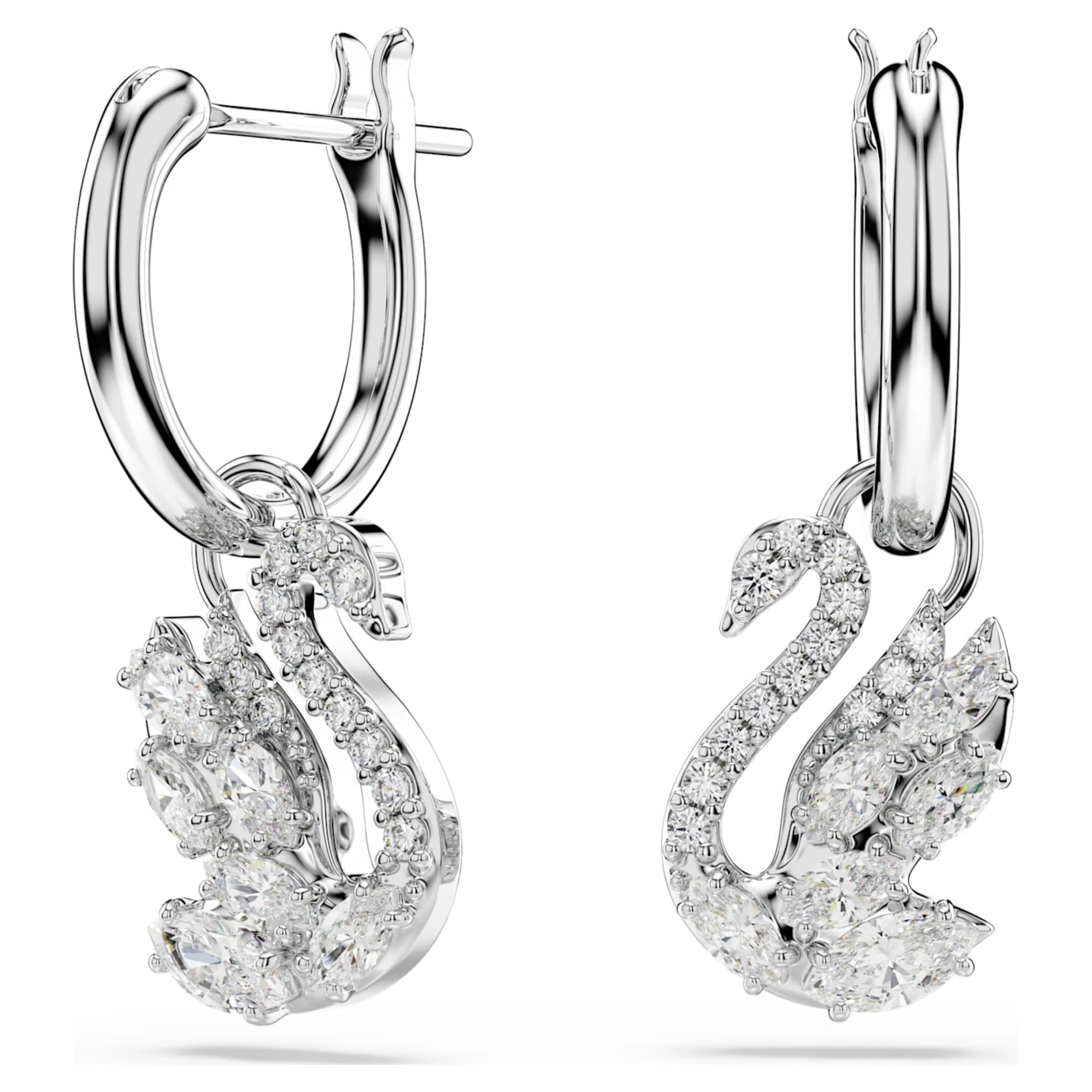 Swan drop earrings Mixed cuts, Swan, White, Rhodium plated