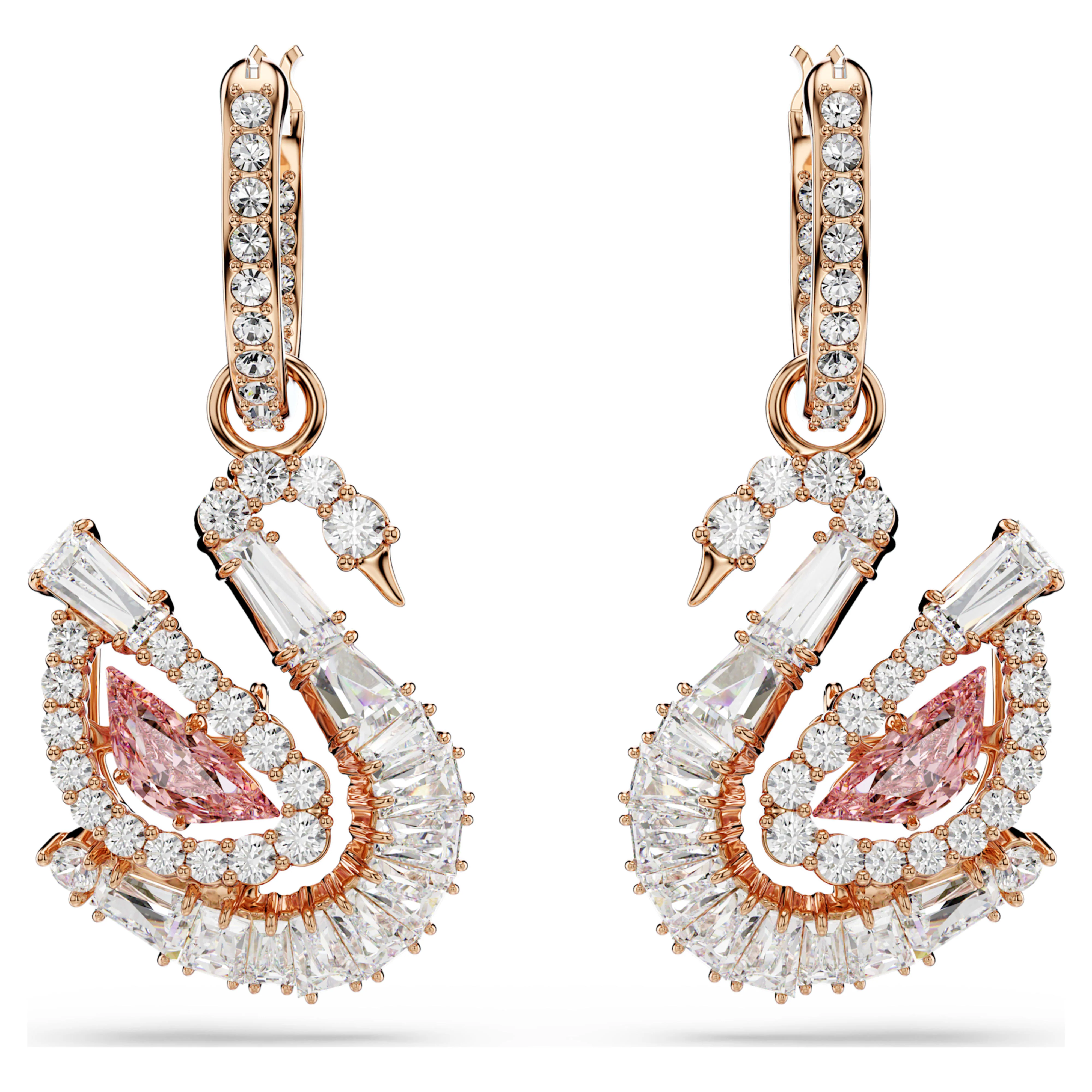 Swan drop earrings Pavé, Swan, Pink - Image 2